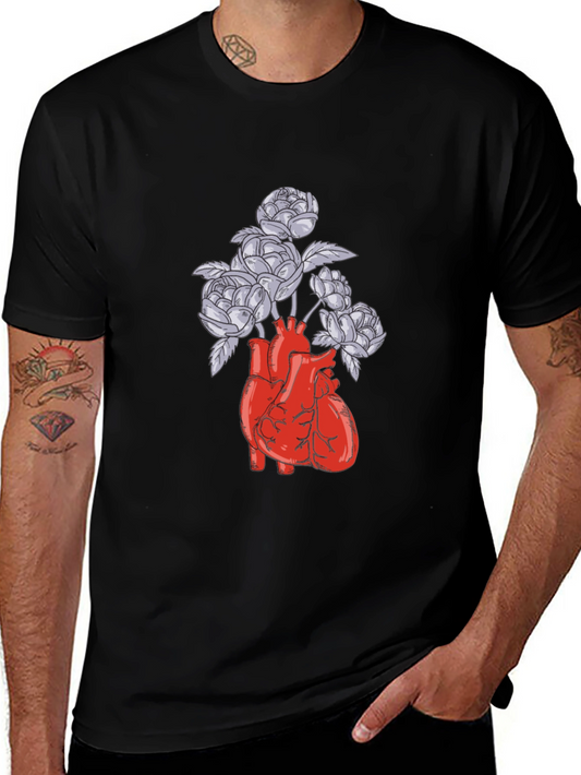 Anatomical Heart and Flowers Graphic T-Shirt