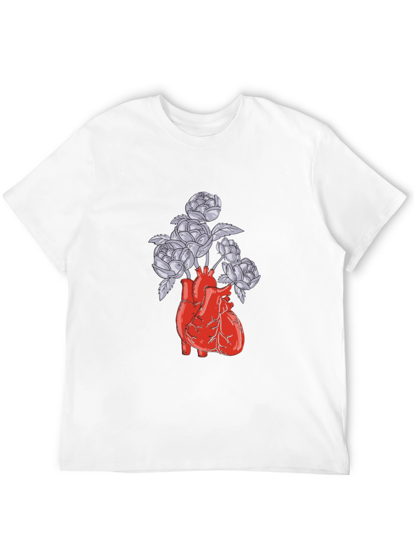 Anatomical Heart and Flowers Graphic T-Shirt