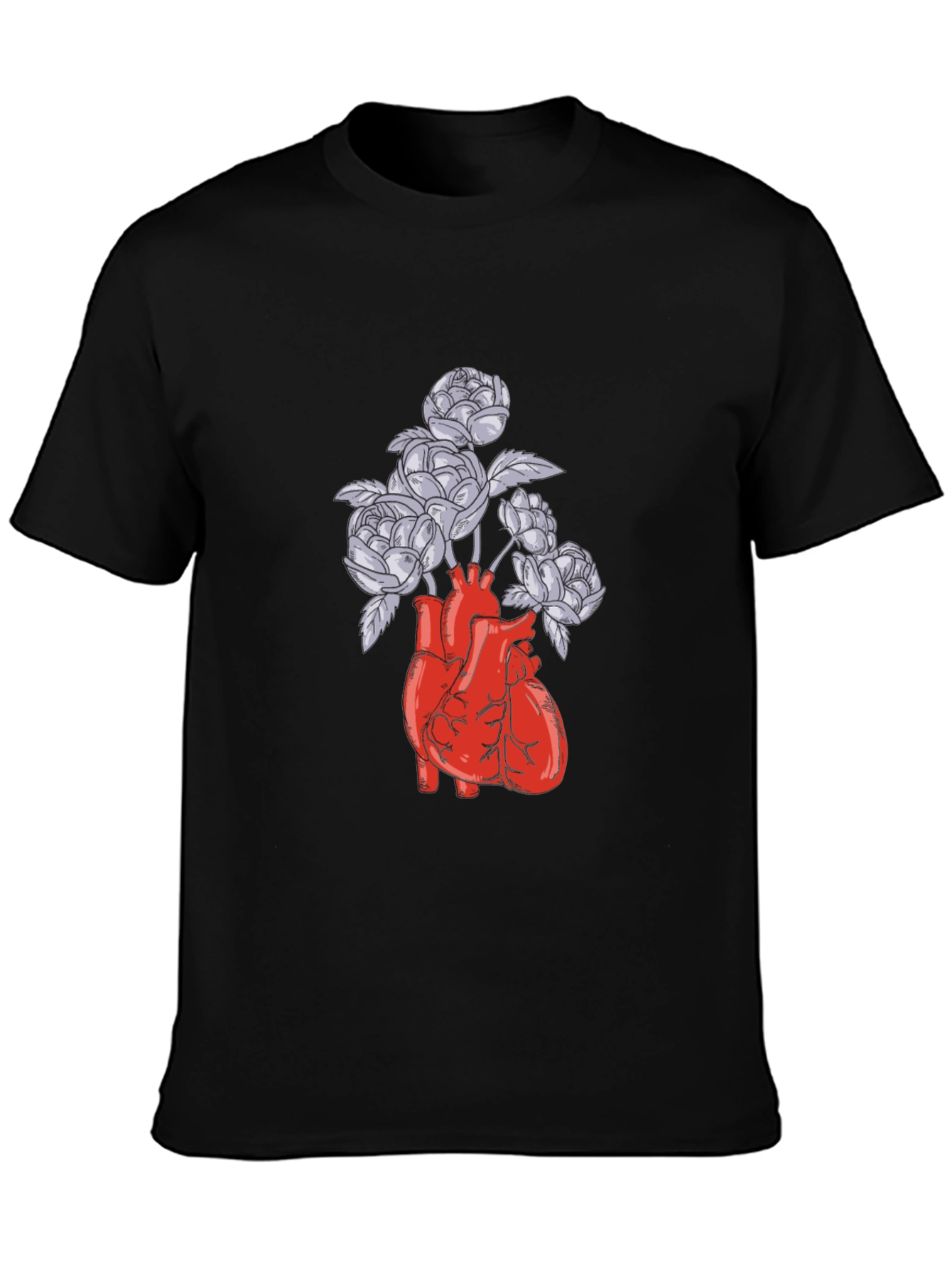 Anatomical Heart and Flowers Graphic T-Shirt