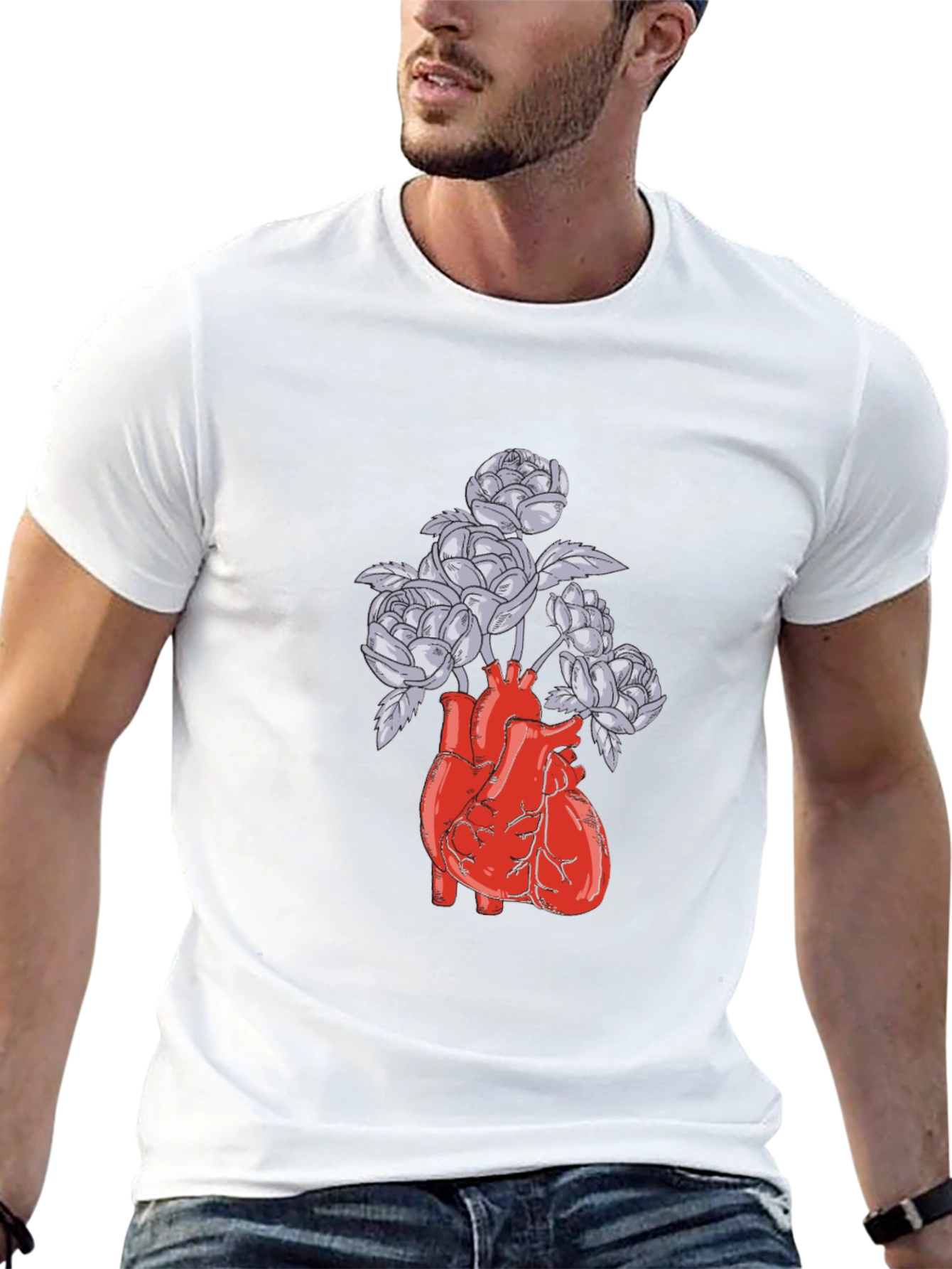Anatomical Heart and Flowers Graphic T-Shirt