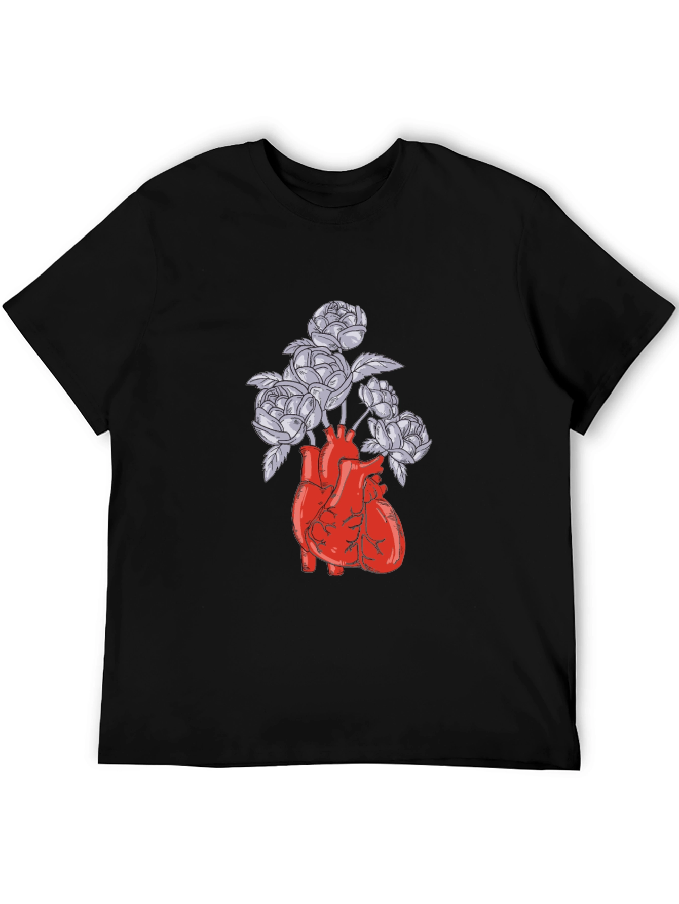 Anatomical Heart and Flowers Graphic T-Shirt