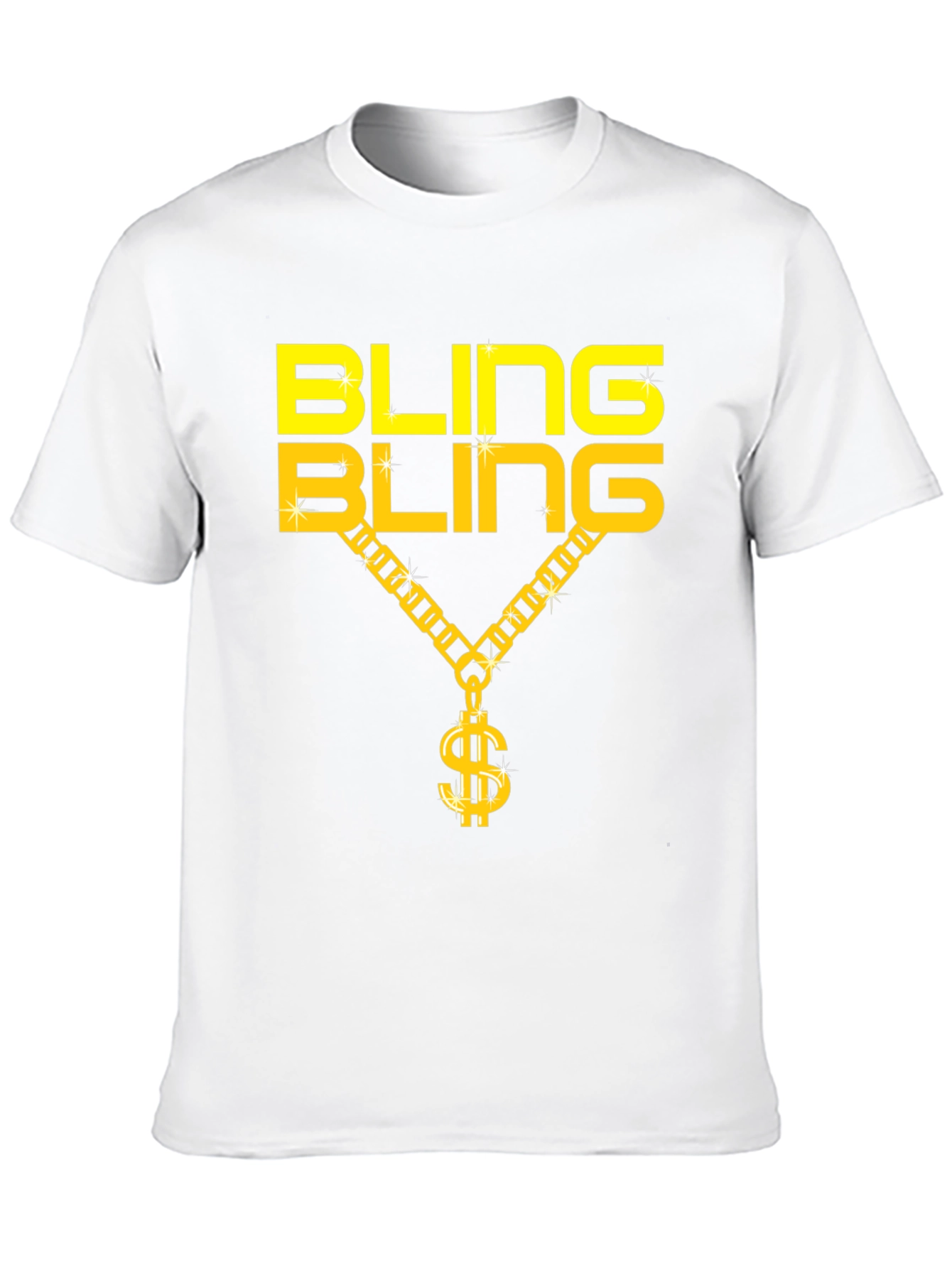 Bling Bling Gold Chain Dollar Sign Black T-Shirt