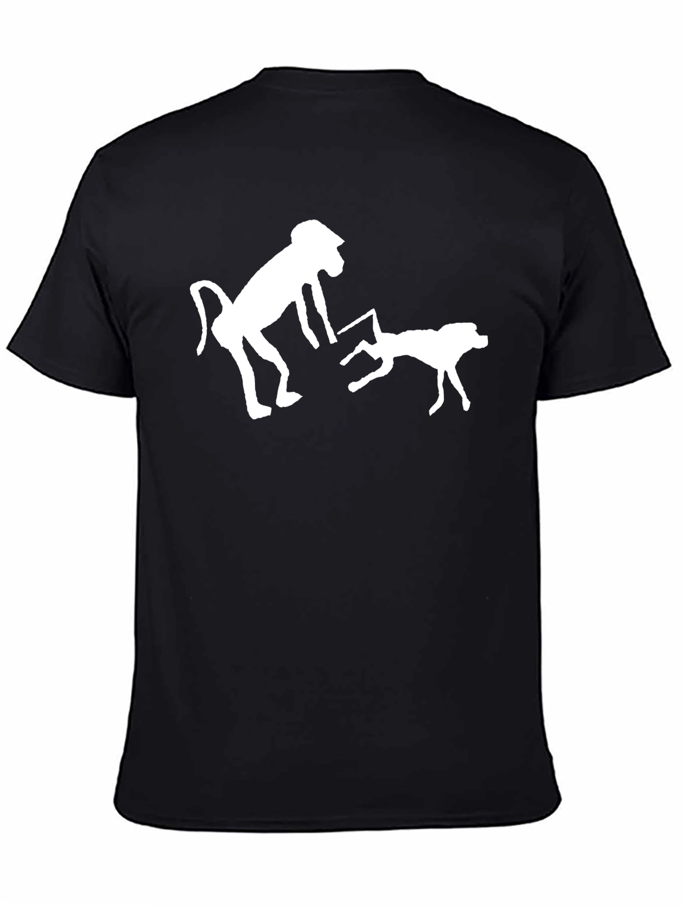 Novelty Black T-Shirt with Monkey & Dog Graphic