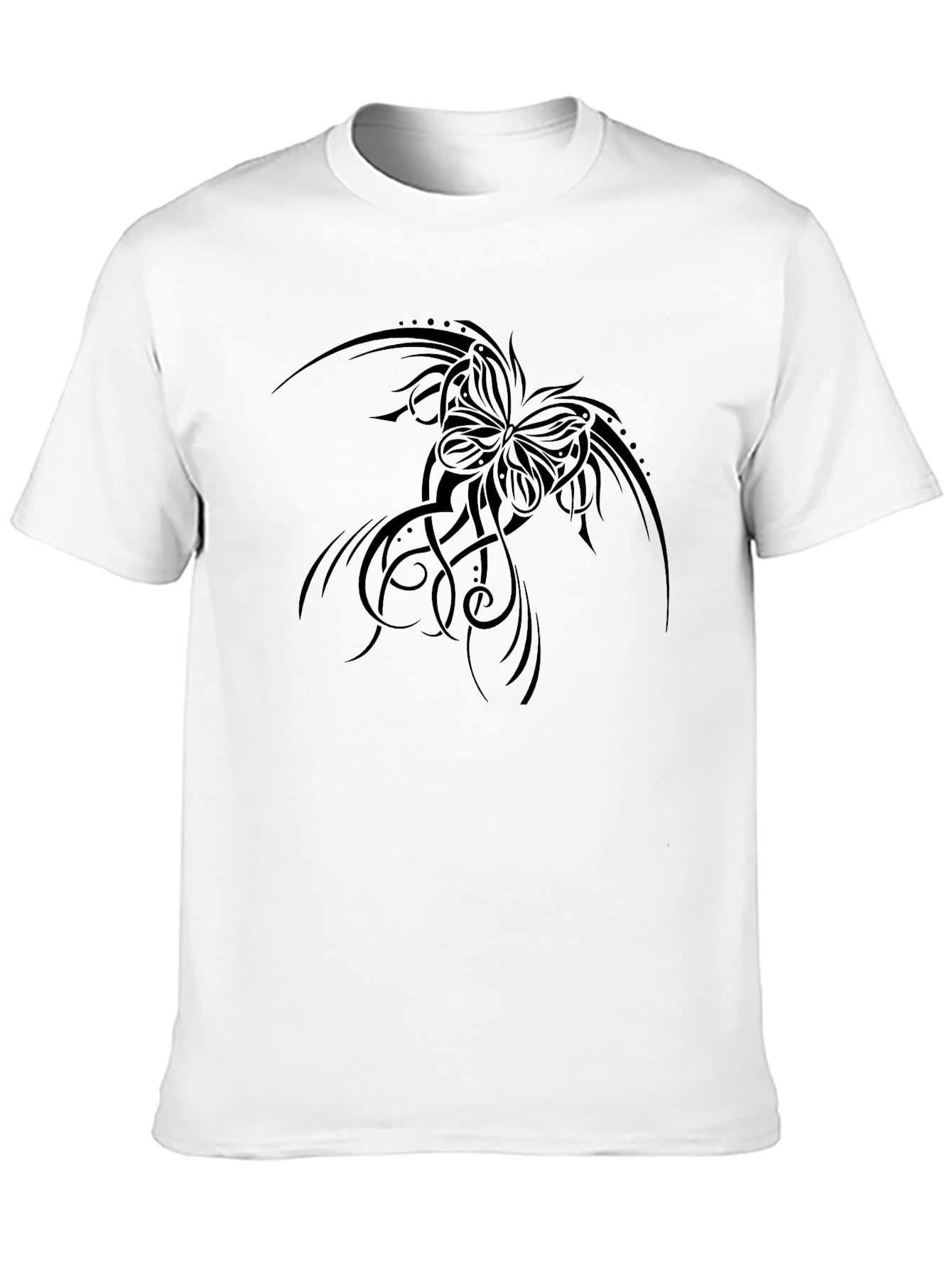Black Graphic Tee: Butterfly Tribal Design Soft Cotton