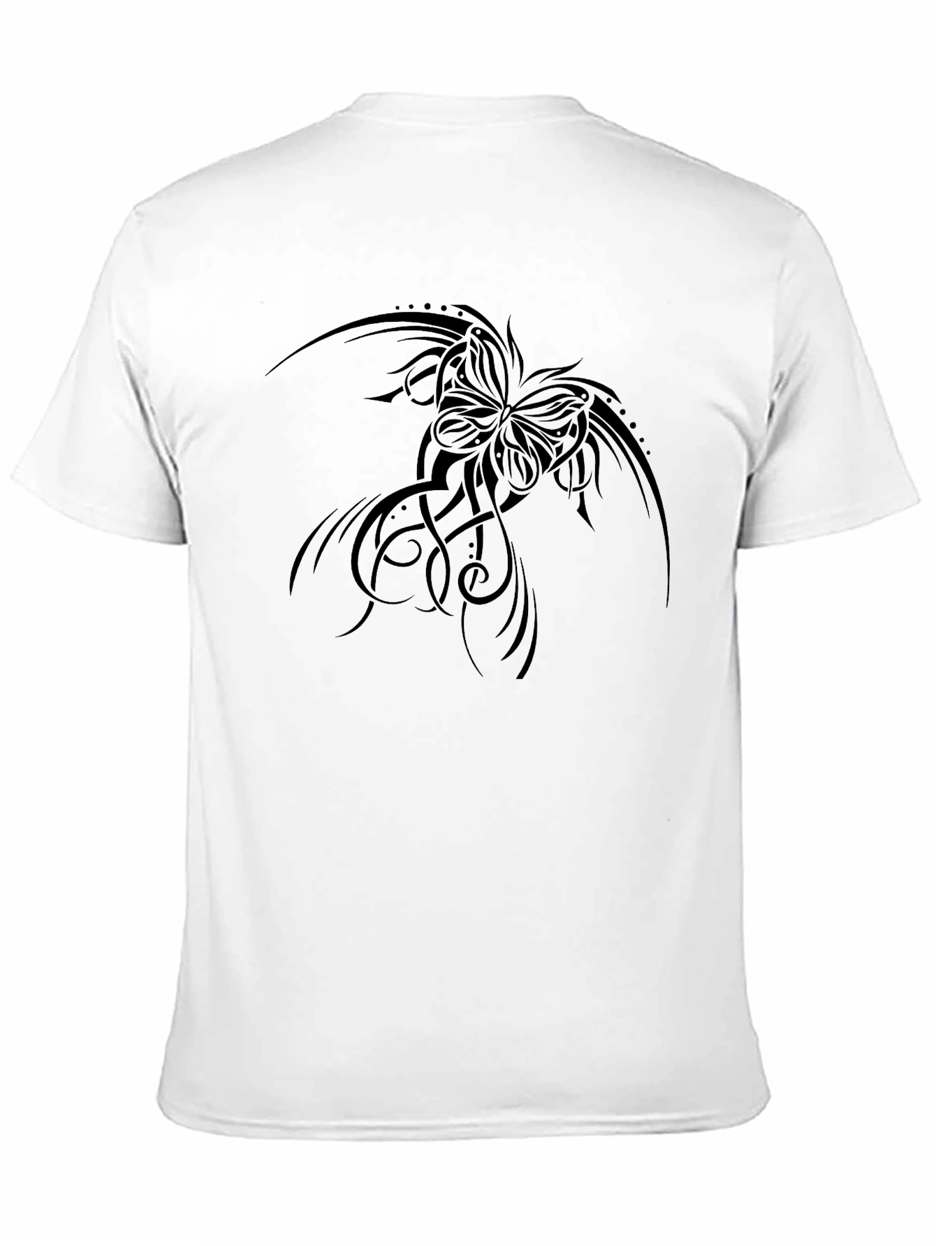 Black Graphic Tee: Butterfly Tribal Design Soft Cotton