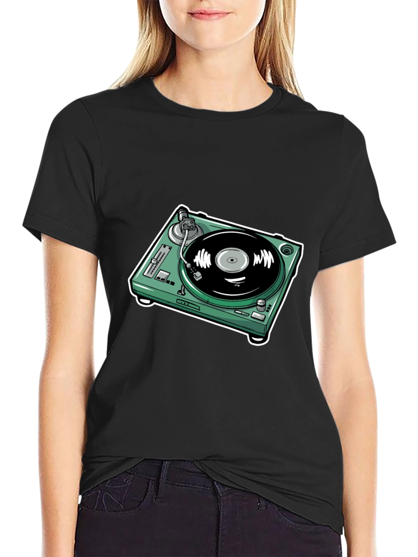 DJ Turntable Graphic Tee - Black Cotton Comfort
