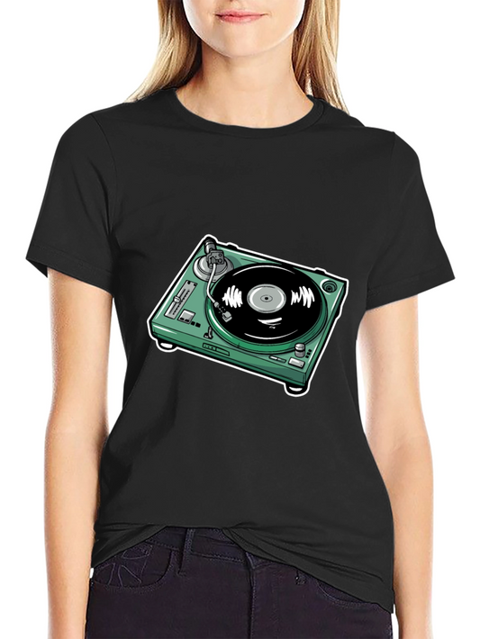 DJ Turntable Graphic Tee - Black Cotton Comfort