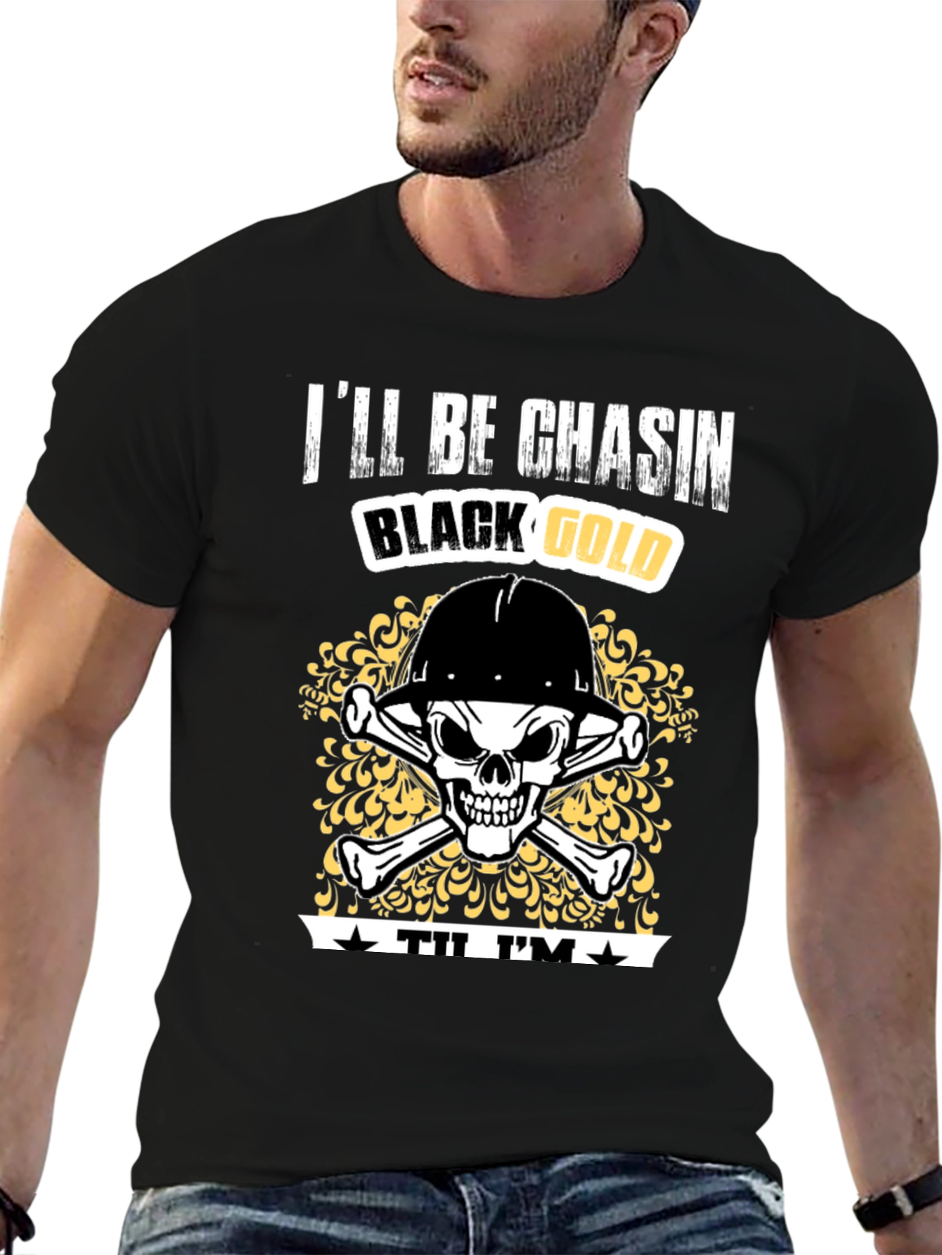 Black Gold Miner Skull T-Shirt