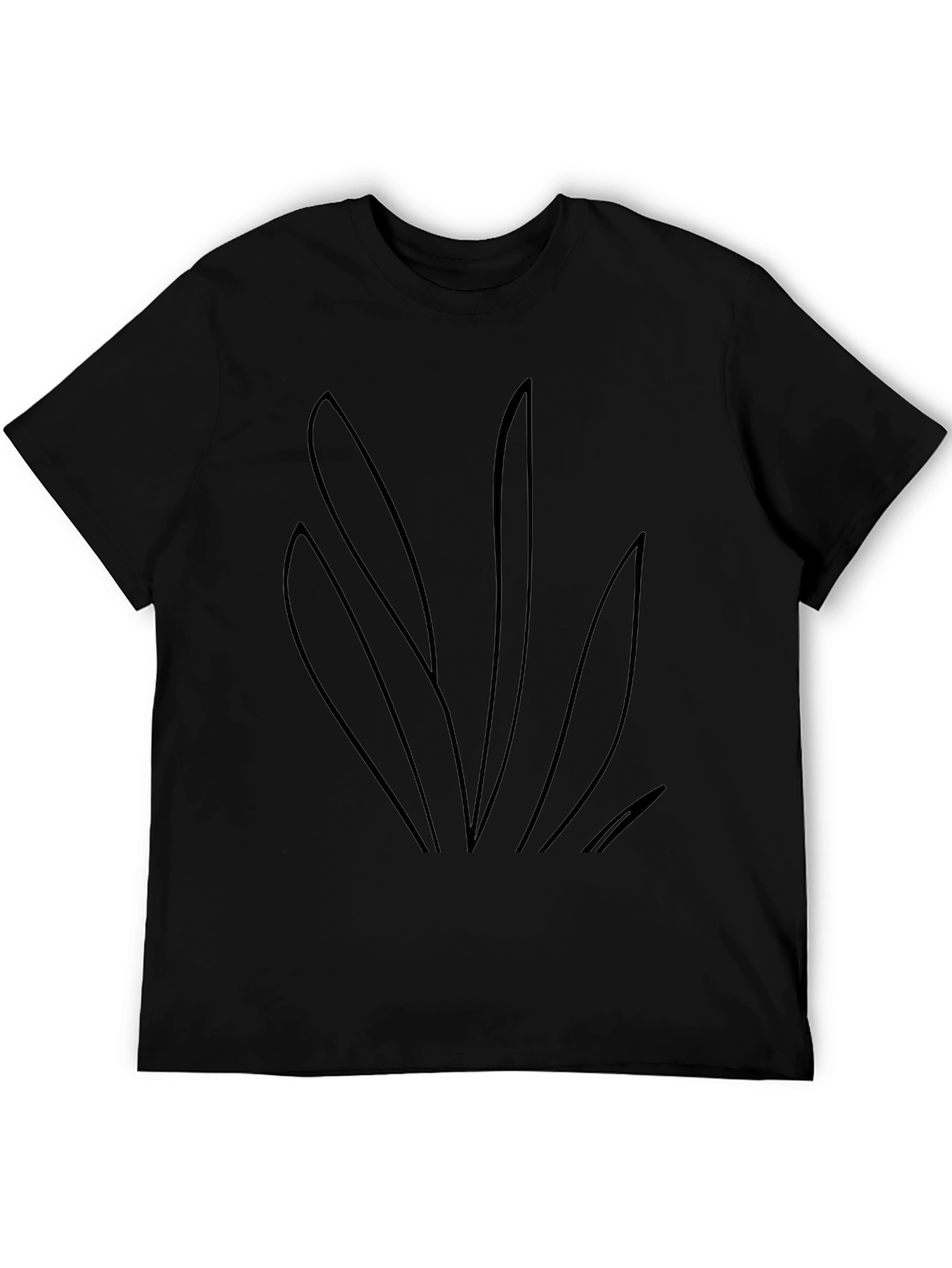 Black T-Shirt with Abstract Plant Design
