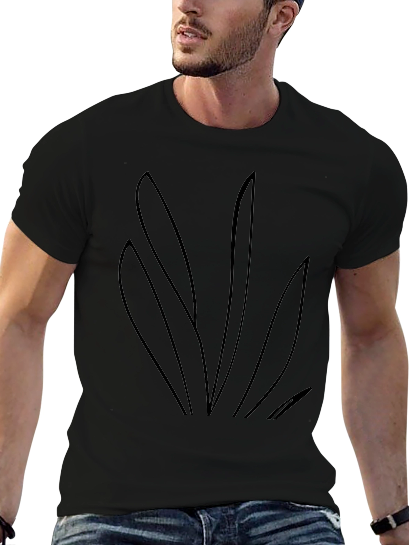 Black T-Shirt with Abstract Plant Design