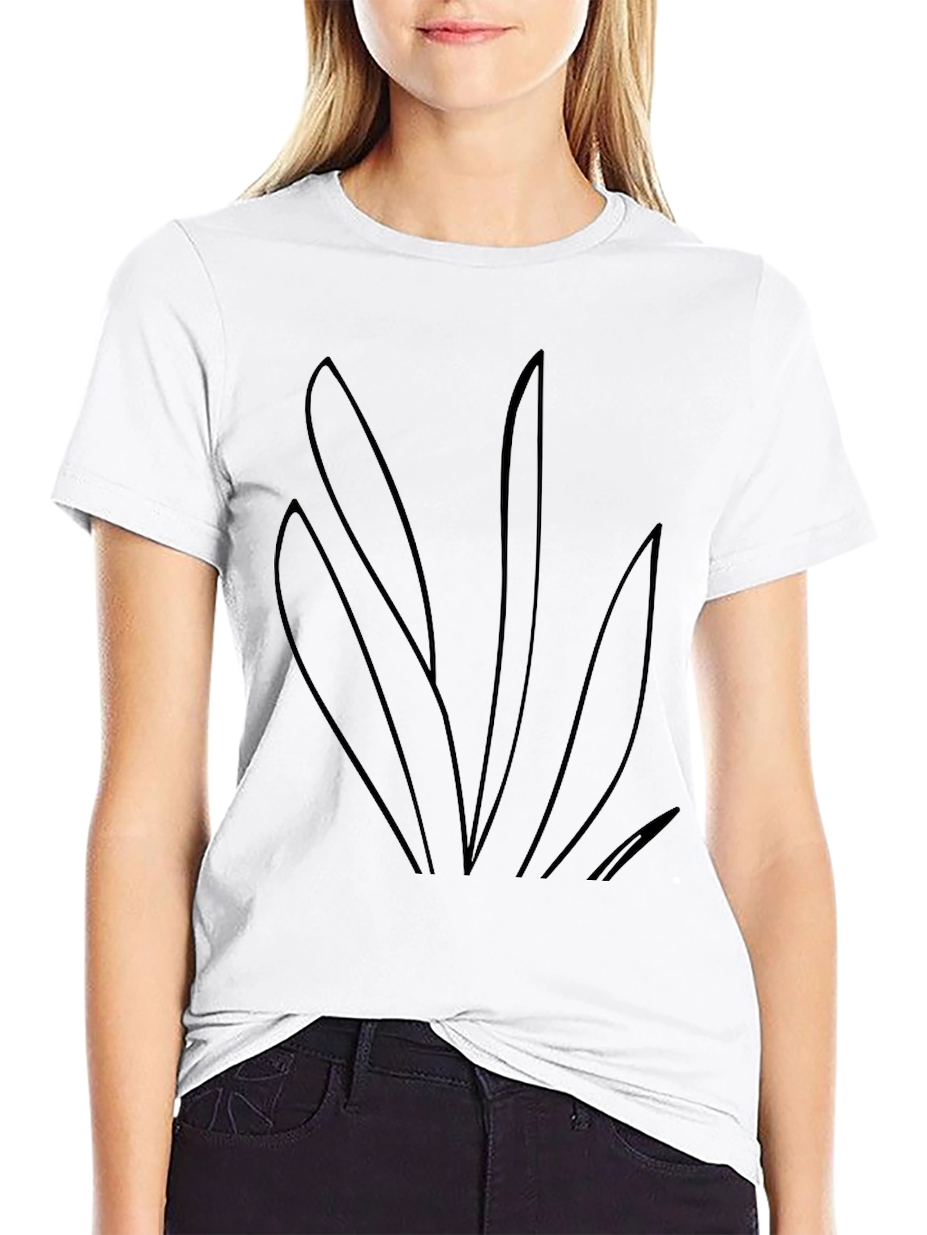 Black T-Shirt with Abstract Plant Design