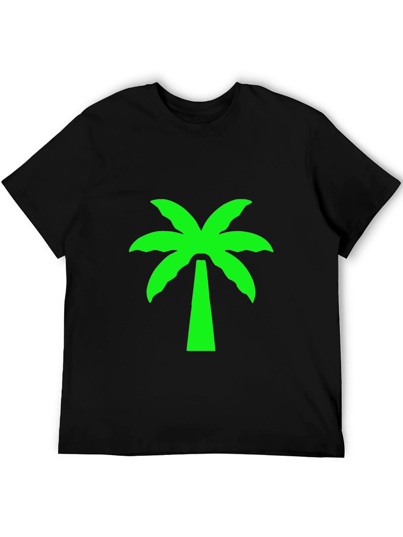 Black T-Shirt with Neon Green Palm Tree Graphic