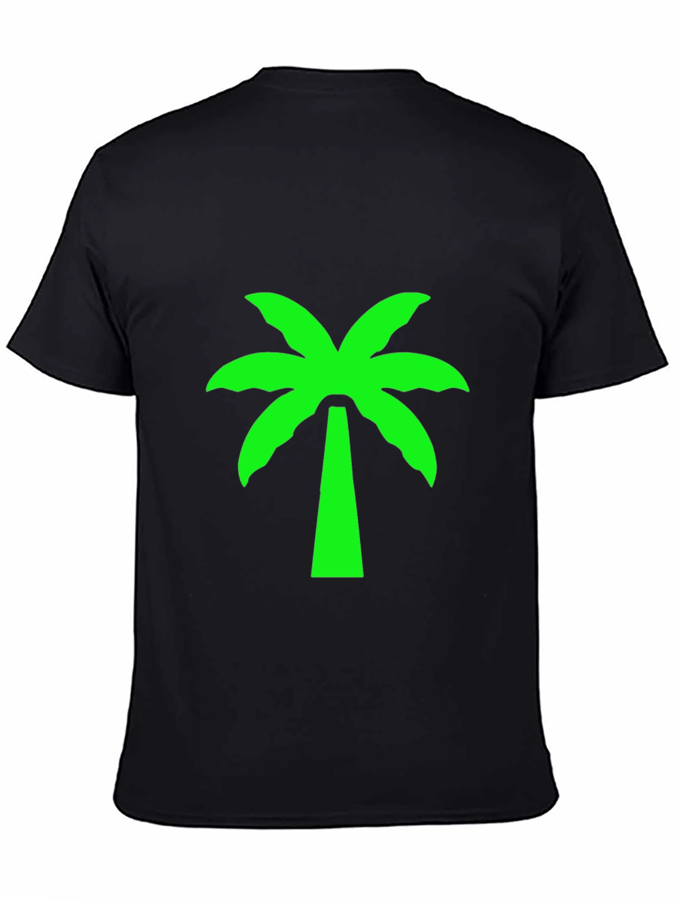 Black T-Shirt with Neon Green Palm Tree Graphic