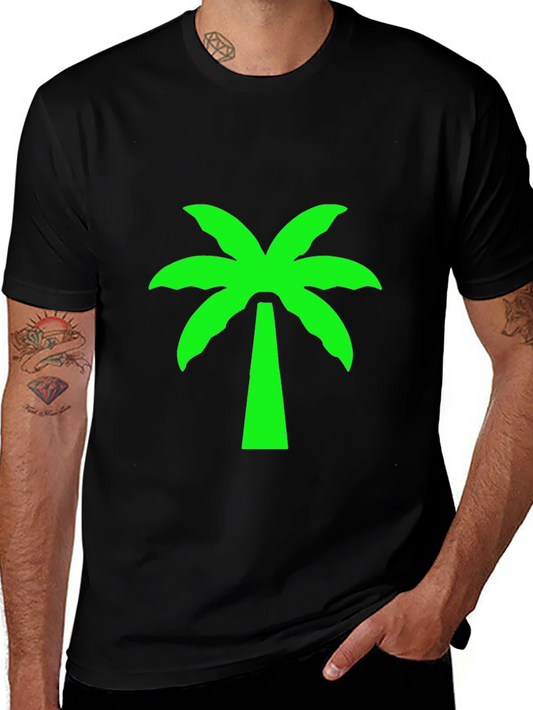 Black T-Shirt with Neon Green Palm Tree Graphic