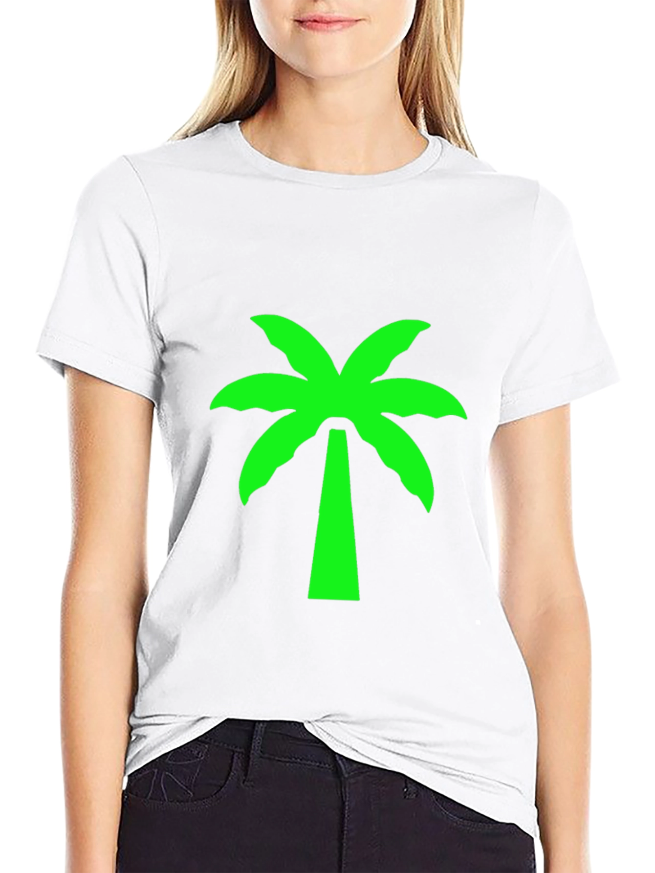 Black T-Shirt with Neon Green Palm Tree Graphic