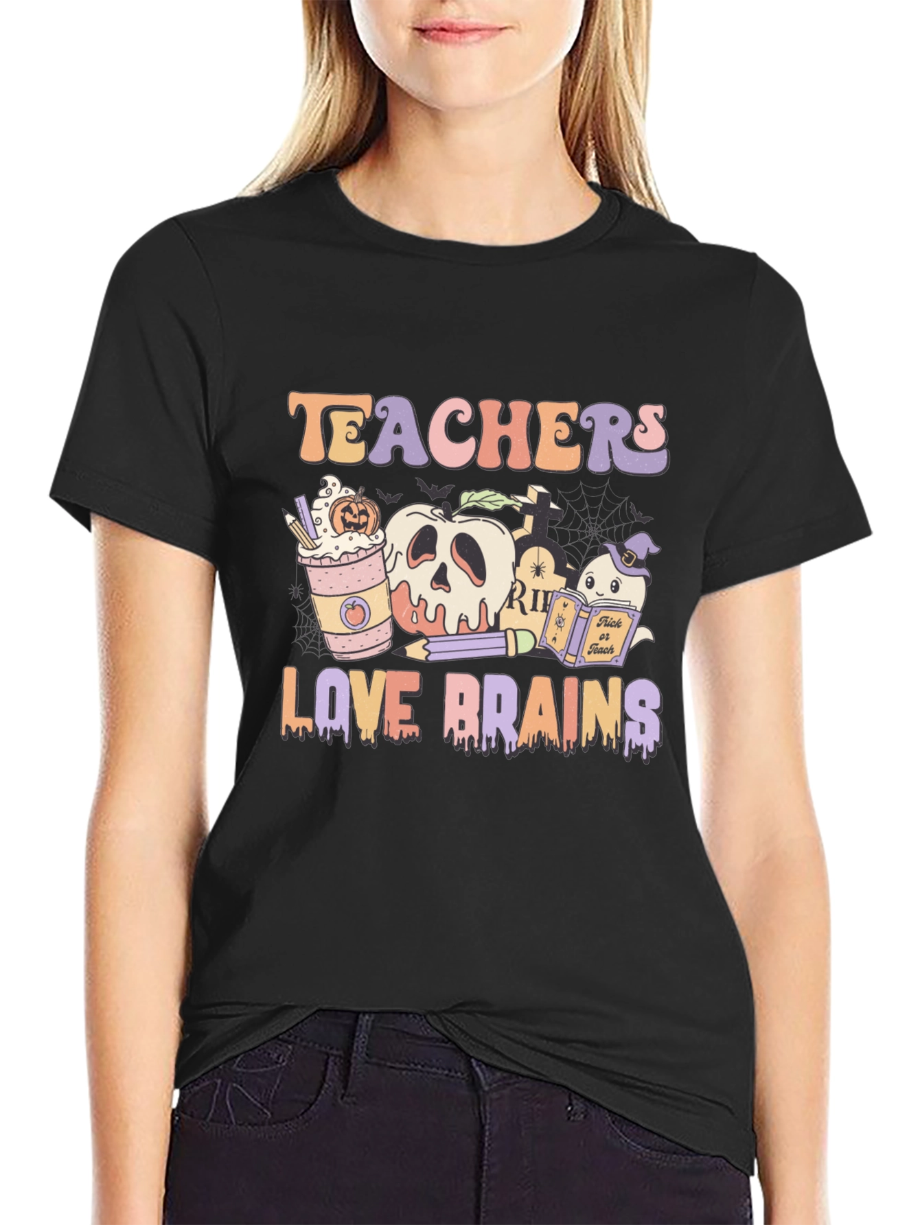 Teachers Love Brains Halloween Graphic Tee