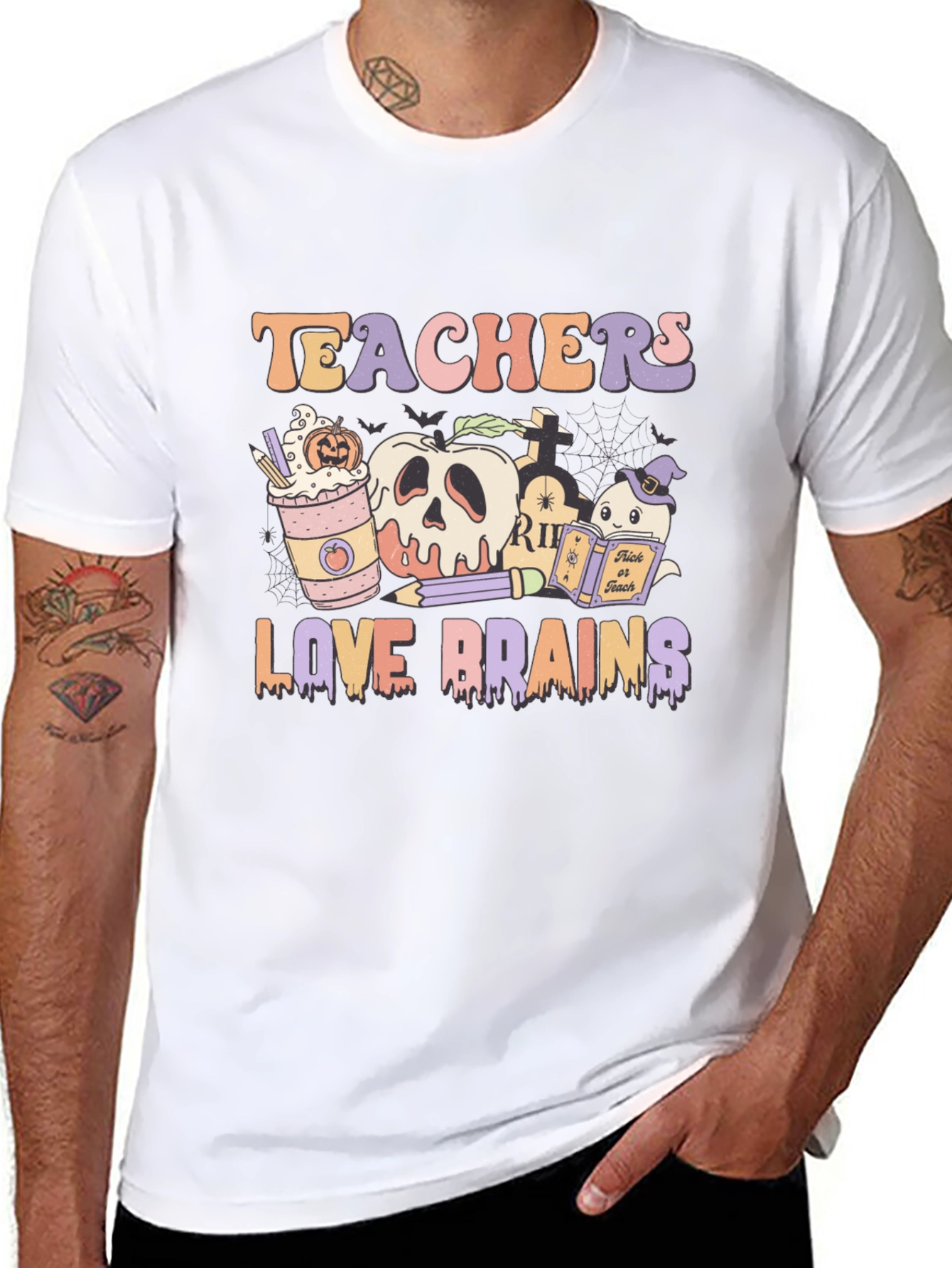 Teachers Love Brains Halloween Graphic Tee