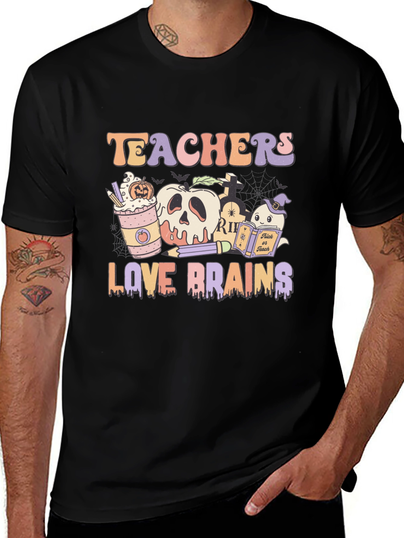Teachers Love Brains Halloween Graphic Tee