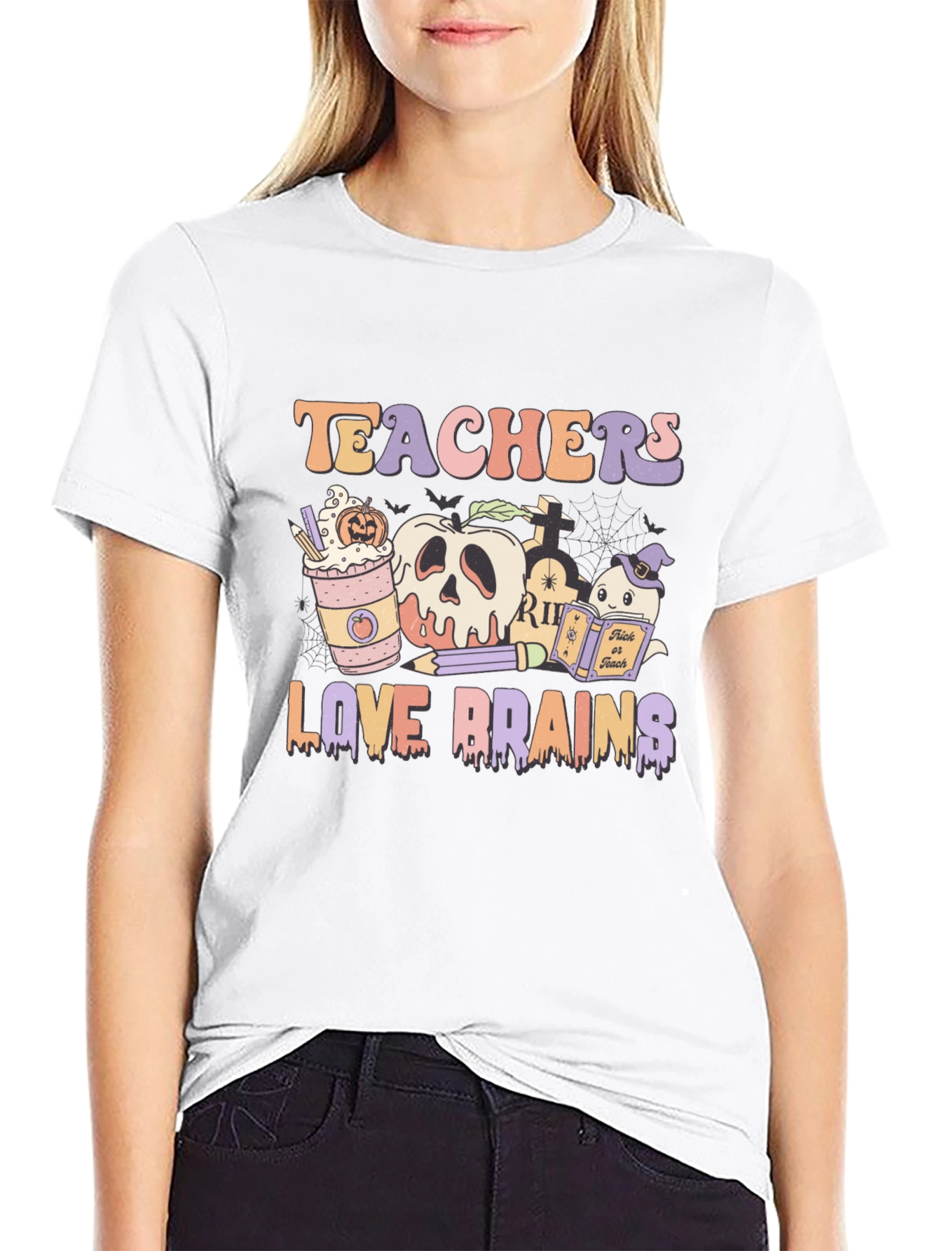 Teachers Love Brains Halloween Graphic Tee