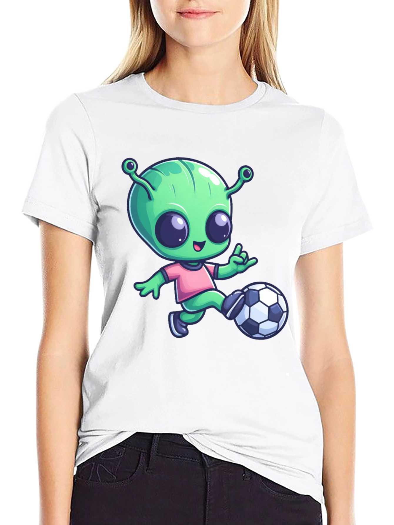 Alien Soccer T-Shirt - Fun Cartoon Design