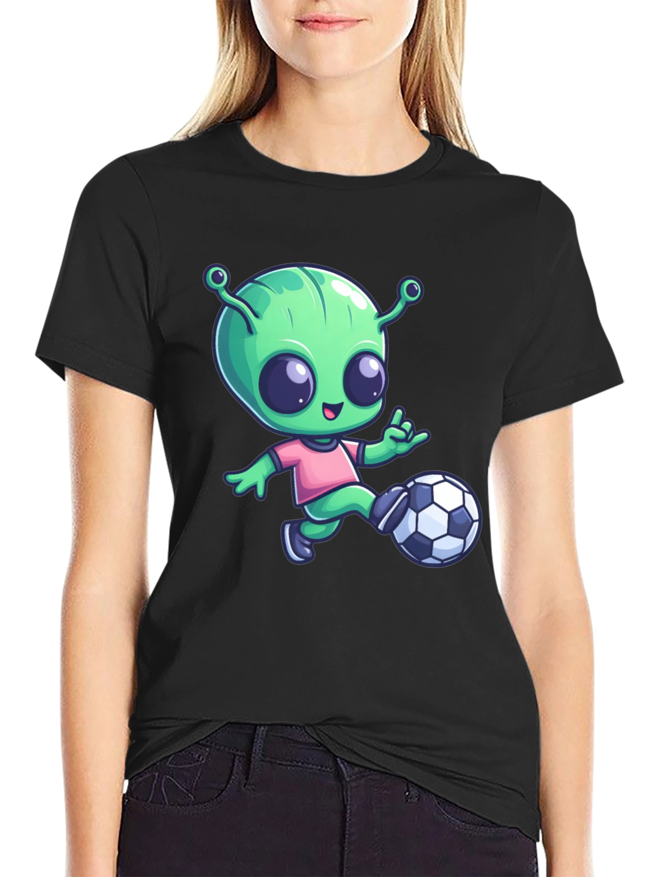 Alien Soccer T-Shirt - Fun Cartoon Design