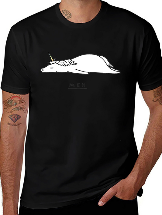 Unicorn Meh Graphic Tee - Relaxed Fit Black Cotton