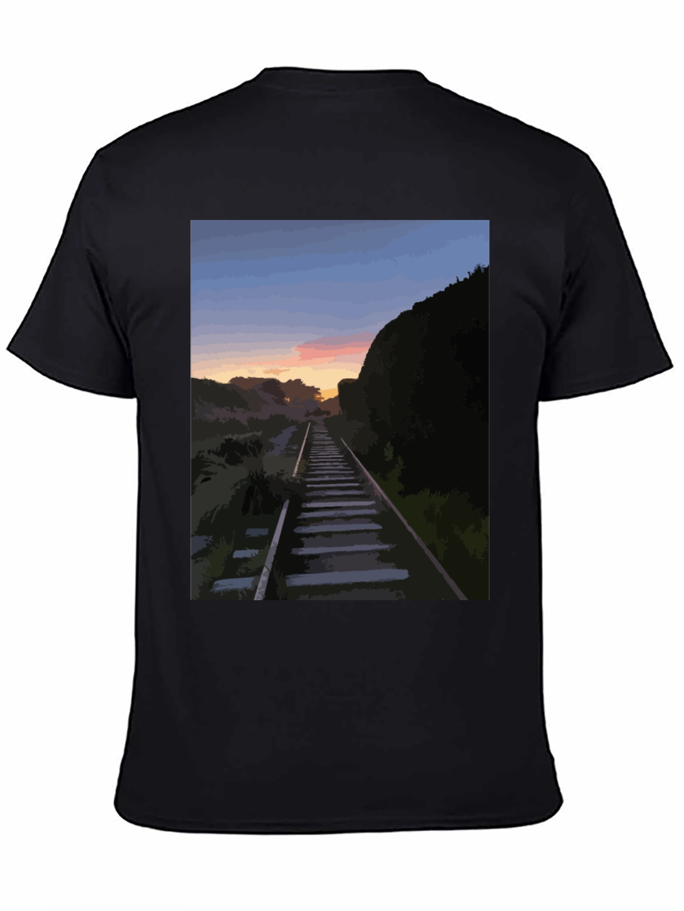 Sunset Rails Graphic Tee - Stylish Mens Black T-Shirt