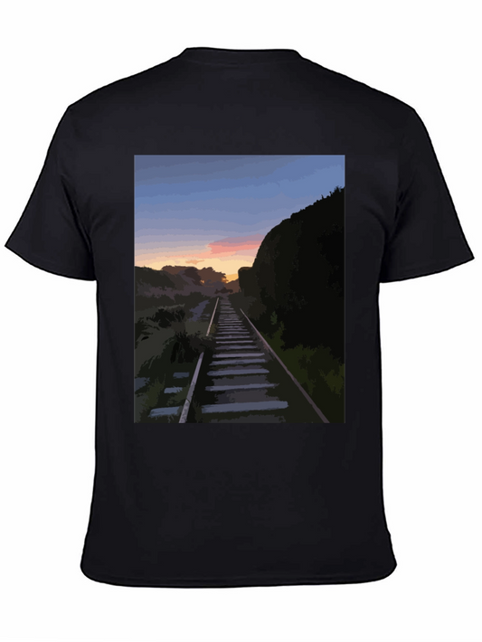 Sunset Rails Graphic Tee - Stylish Mens Black T-Shirt