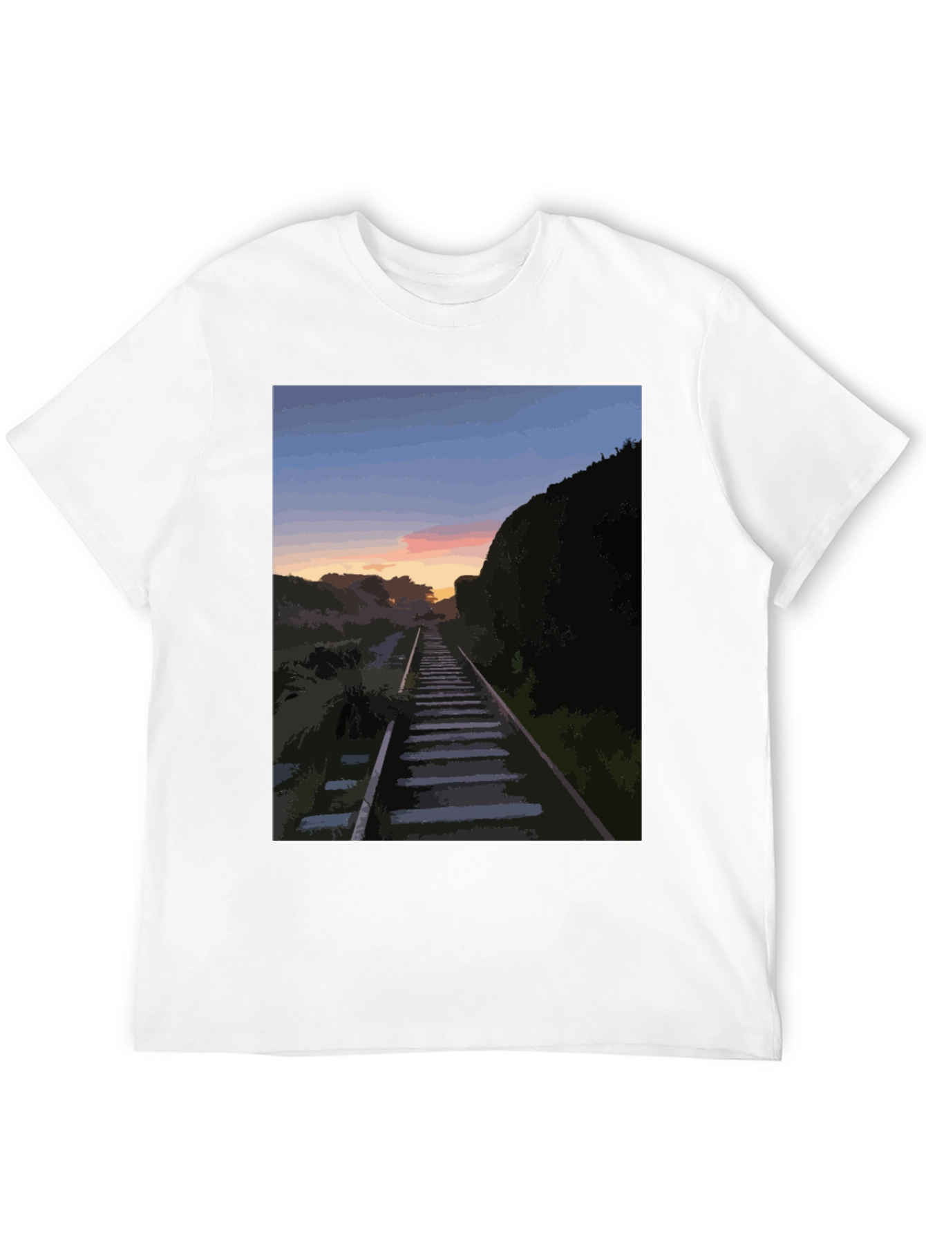 Sunset Rails Graphic Tee - Stylish Mens Black T-Shirt