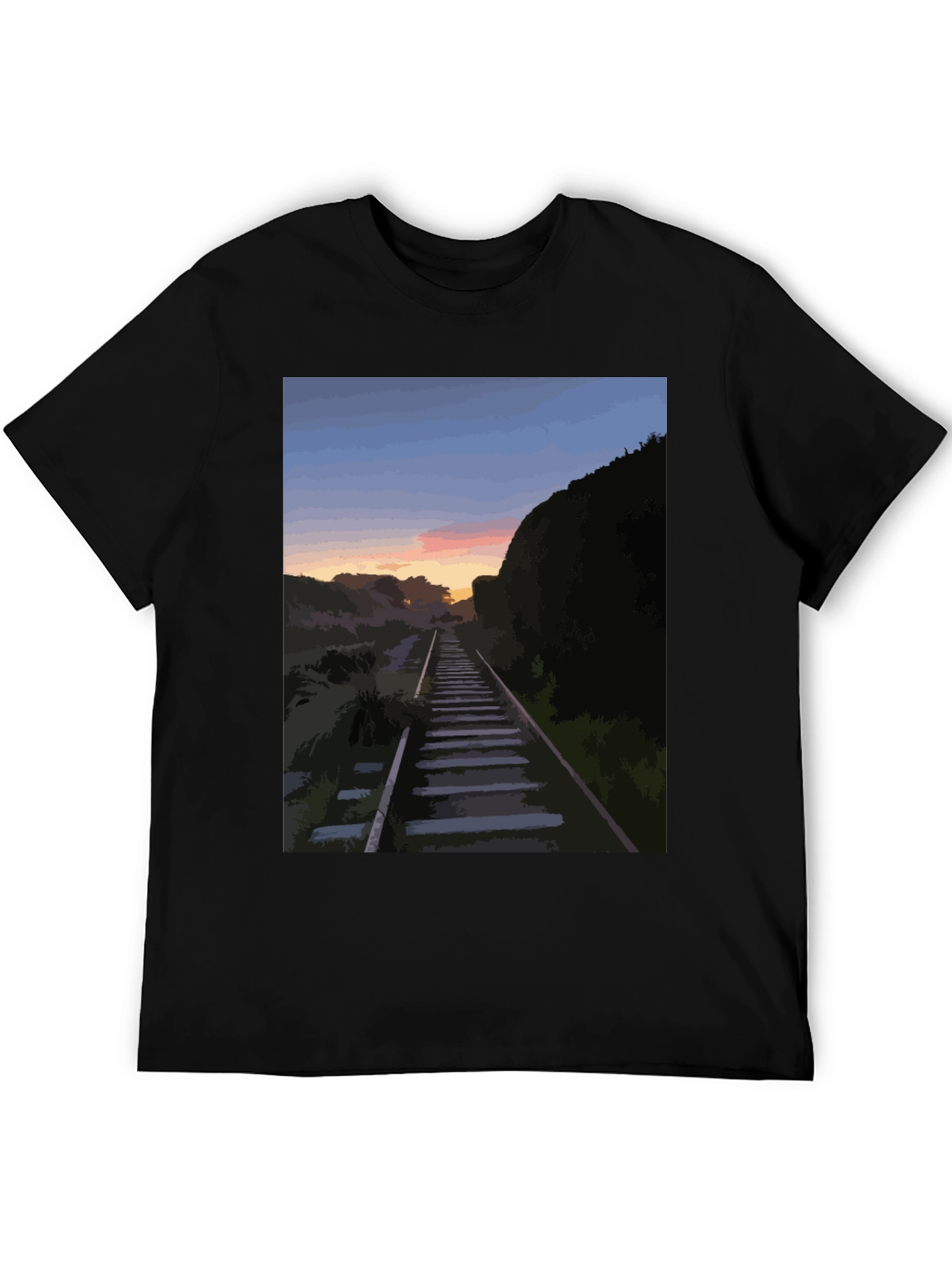 Sunset Rails Graphic Tee - Stylish Mens Black T-Shirt
