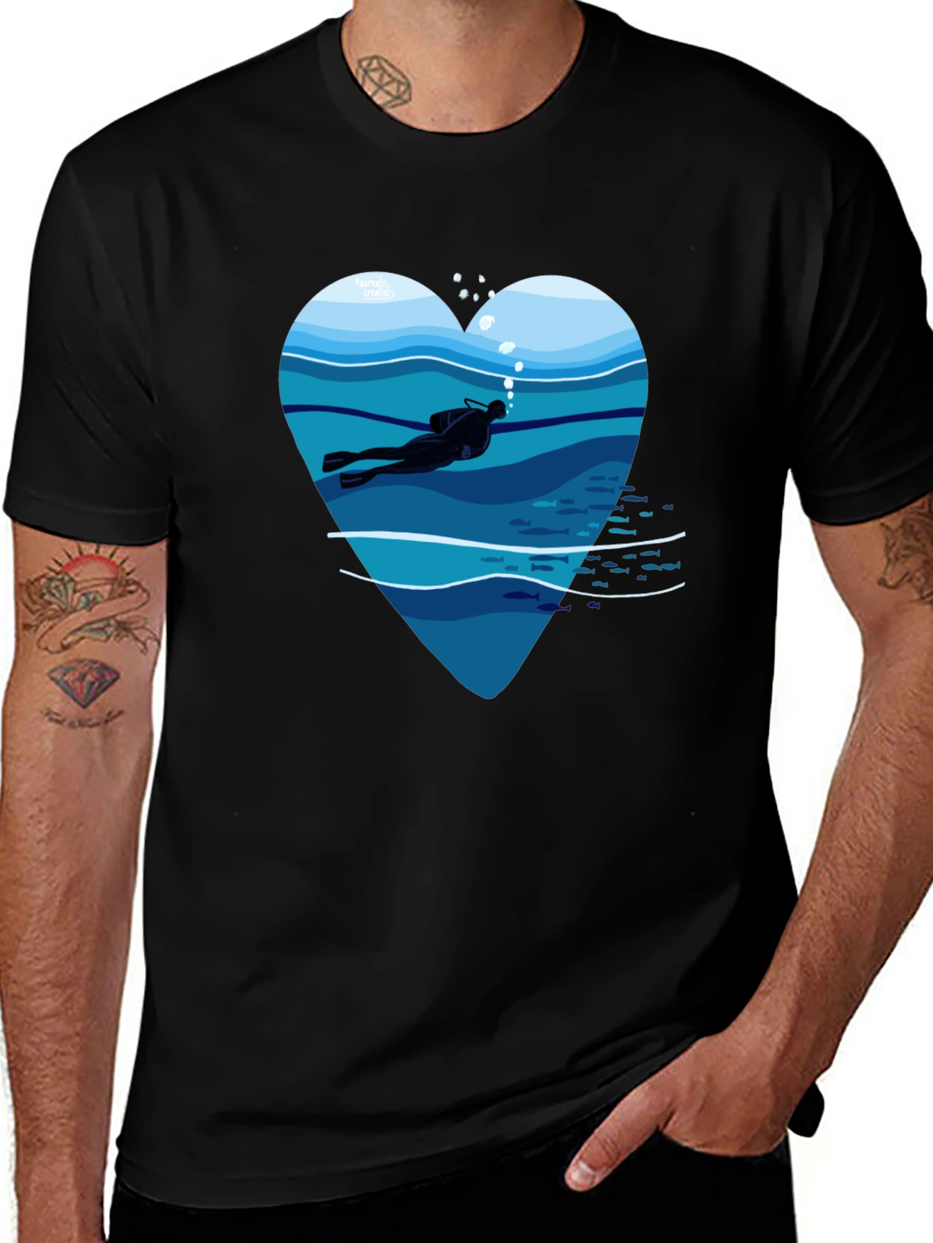 Diver Heart Graphic Tee - Black