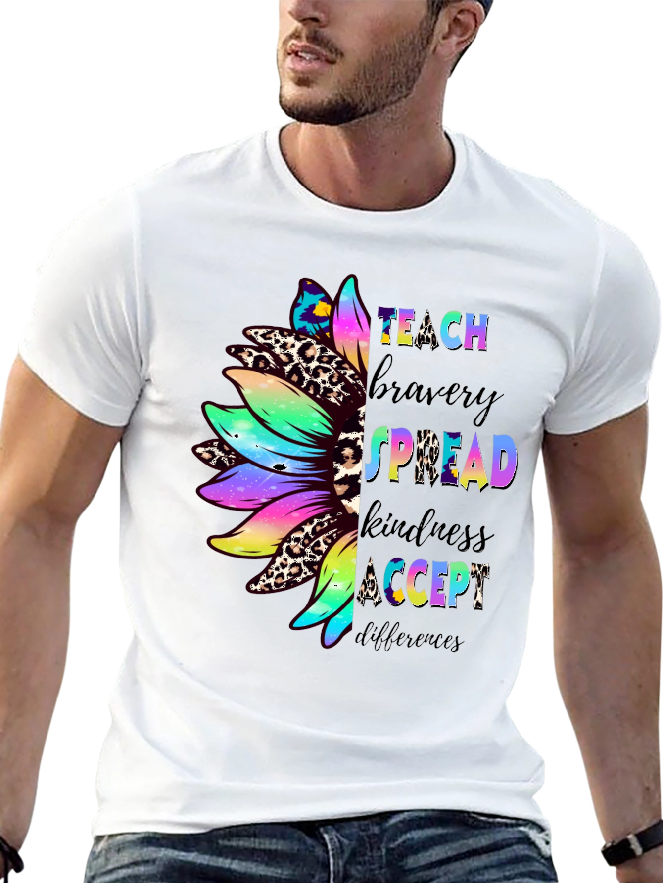 Teach Bravery Kindness Sunflower Graphic Tee