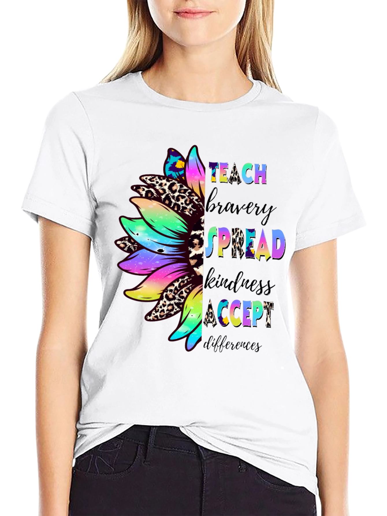 Teach Bravery Kindness Sunflower Graphic Tee