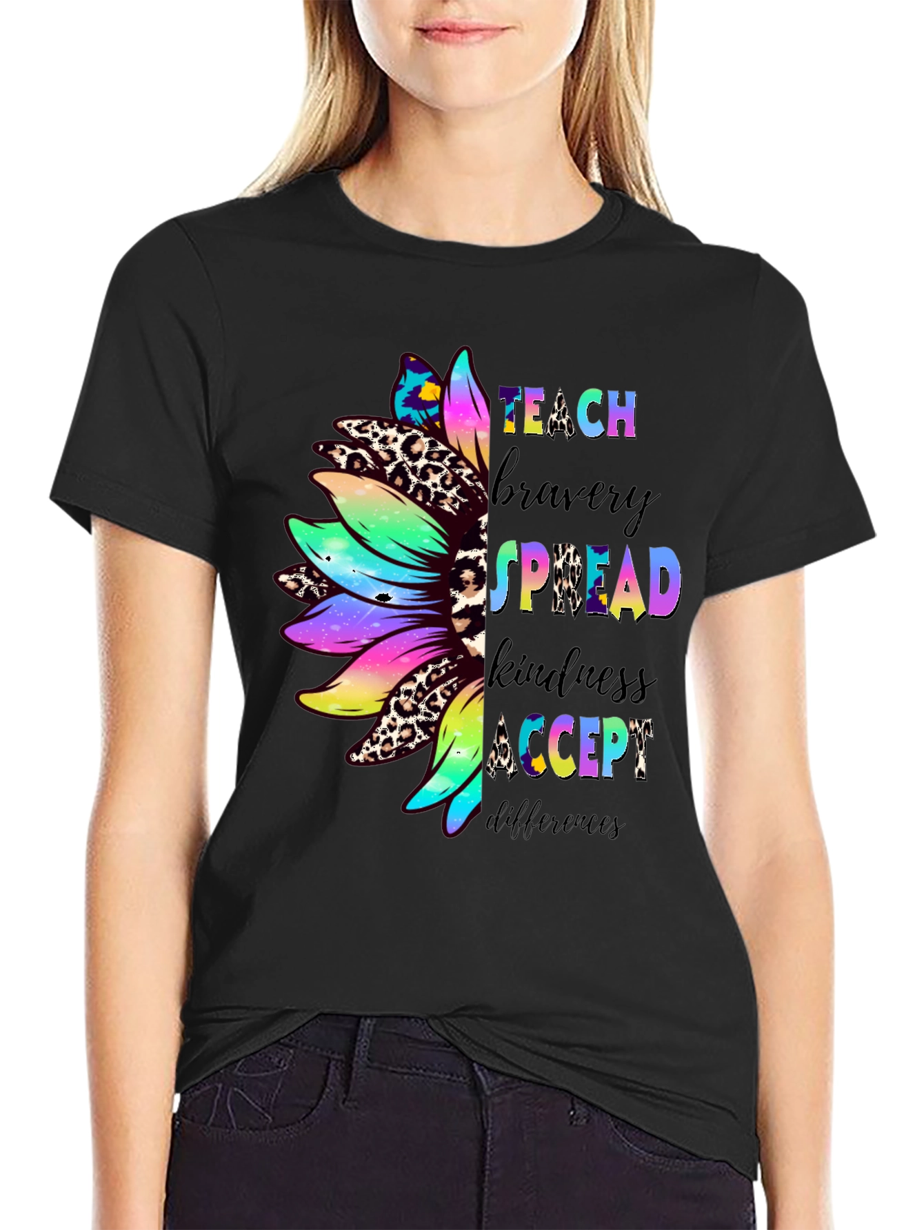 Teach Bravery Kindness Sunflower Graphic Tee