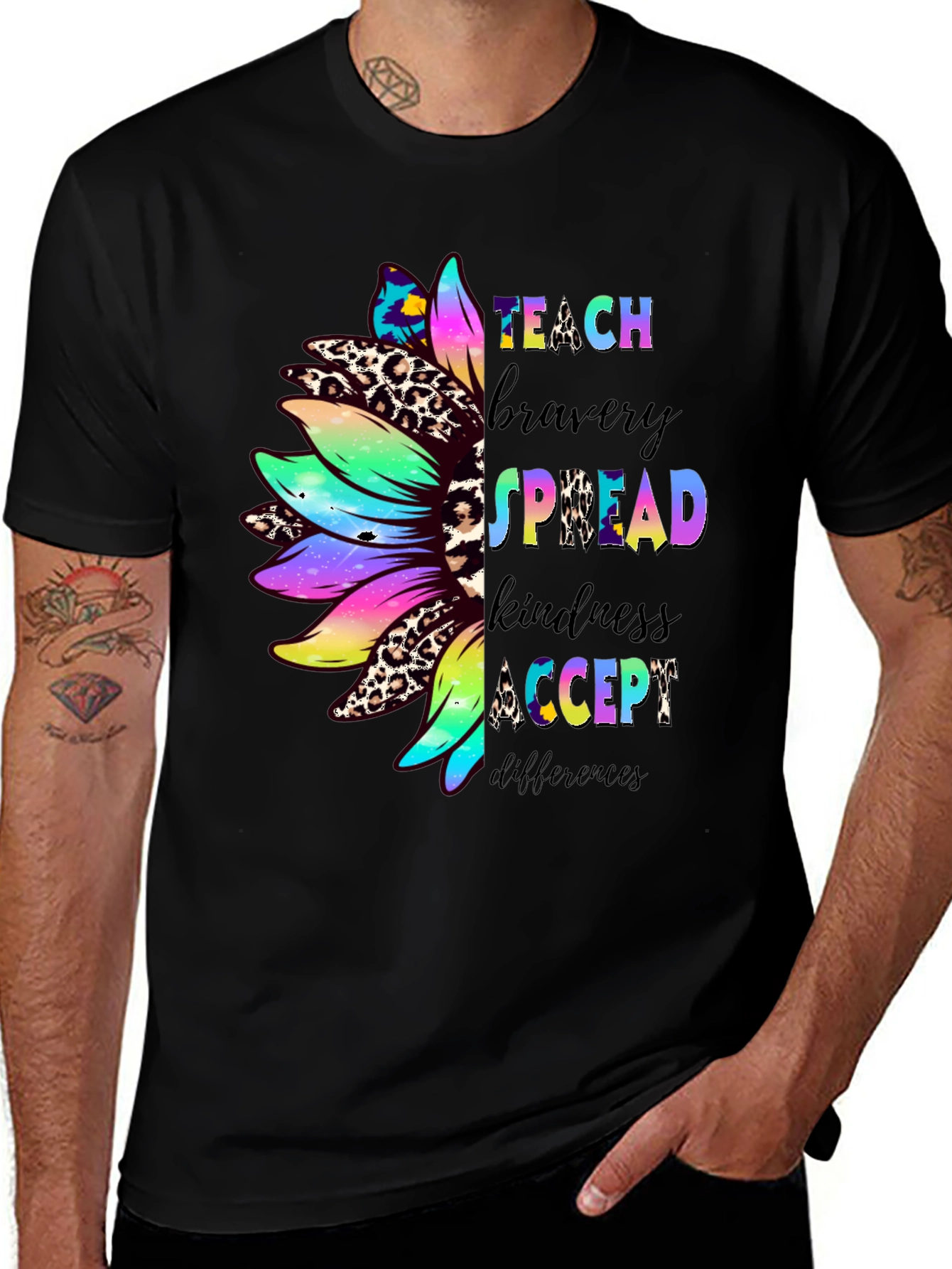 Teach Bravery Kindness Sunflower Graphic Tee