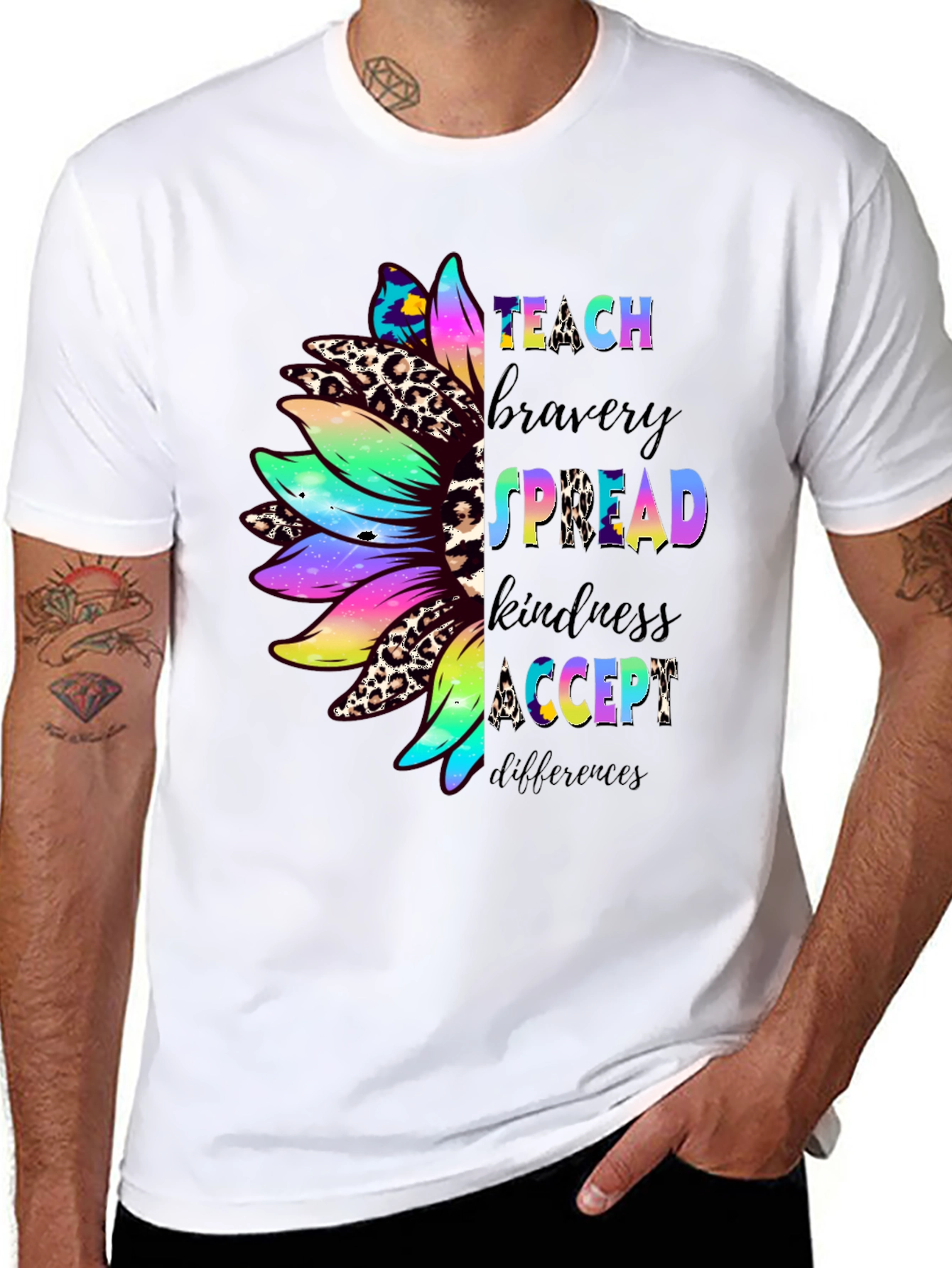 Teach Bravery Kindness Sunflower Graphic Tee