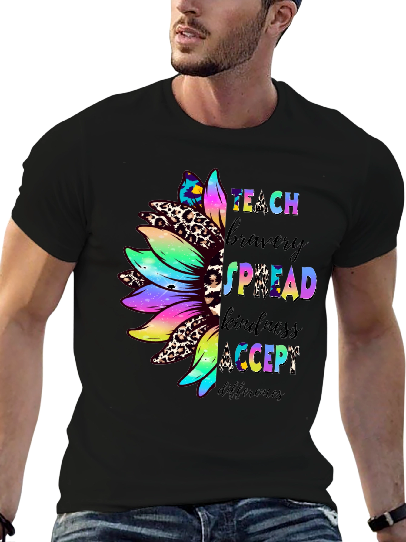 Teach Bravery Kindness Sunflower Graphic Tee