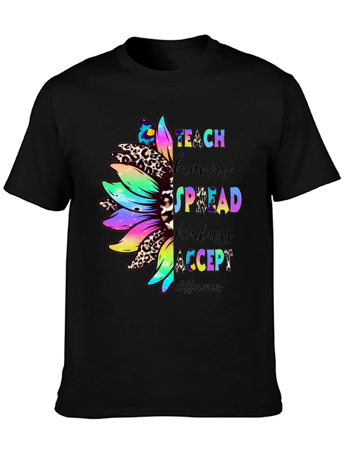 Teach Bravery Kindness Sunflower Graphic Tee