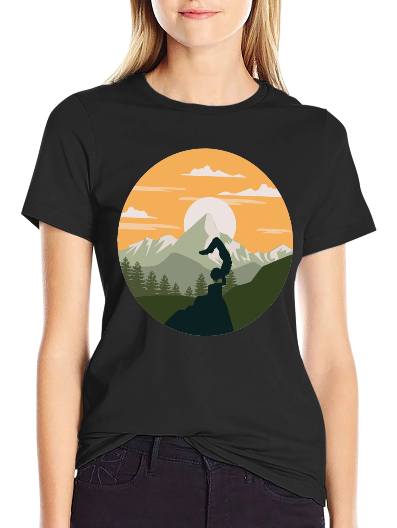 Yoga Mountain Graphic Tee - Black