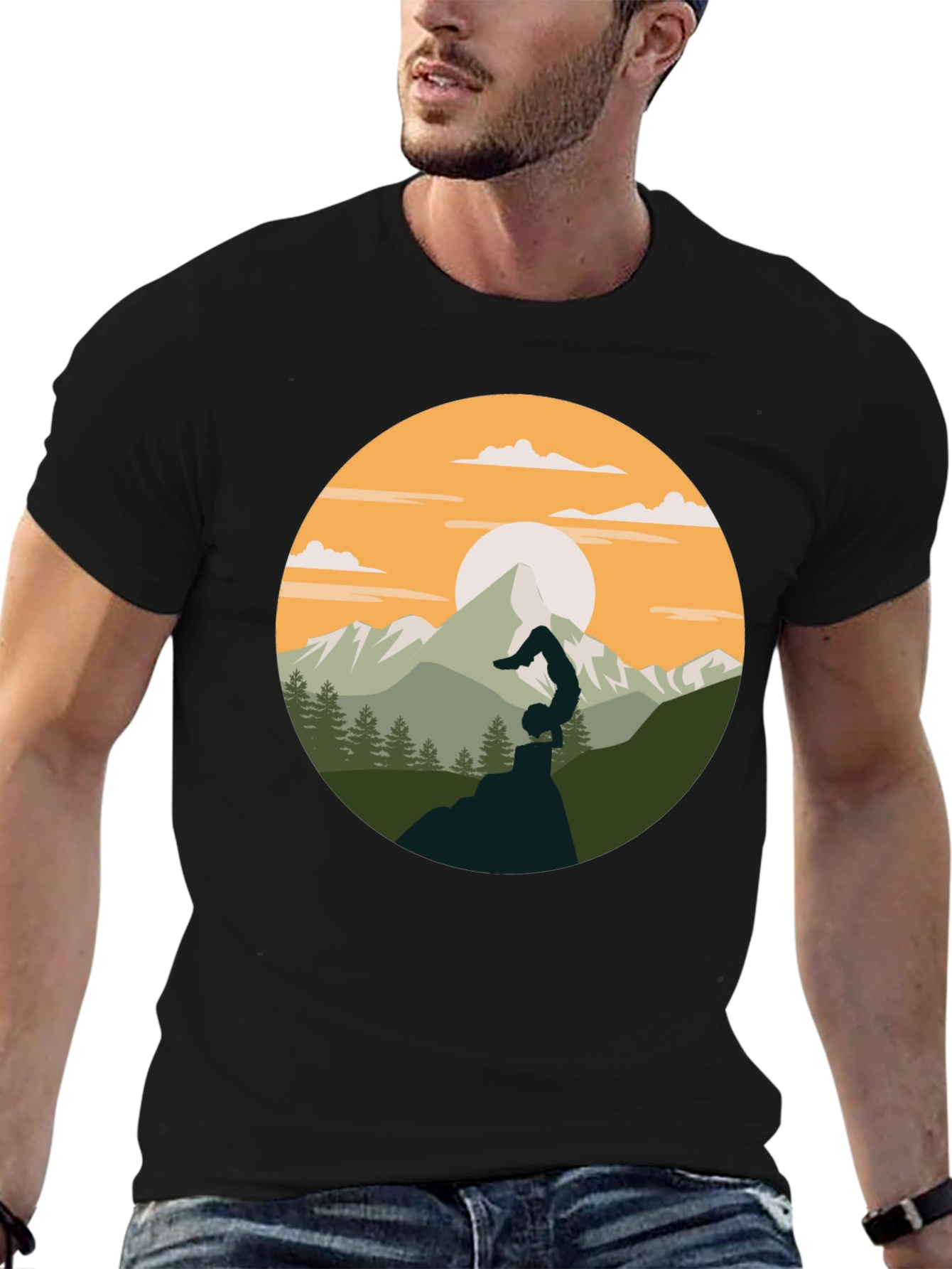 Yoga Mountain Graphic Tee - Black