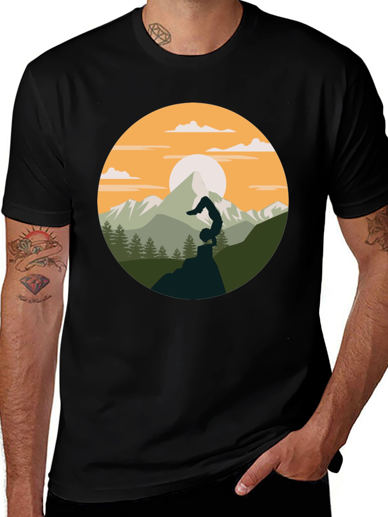 Yoga Mountain Graphic Tee - Black