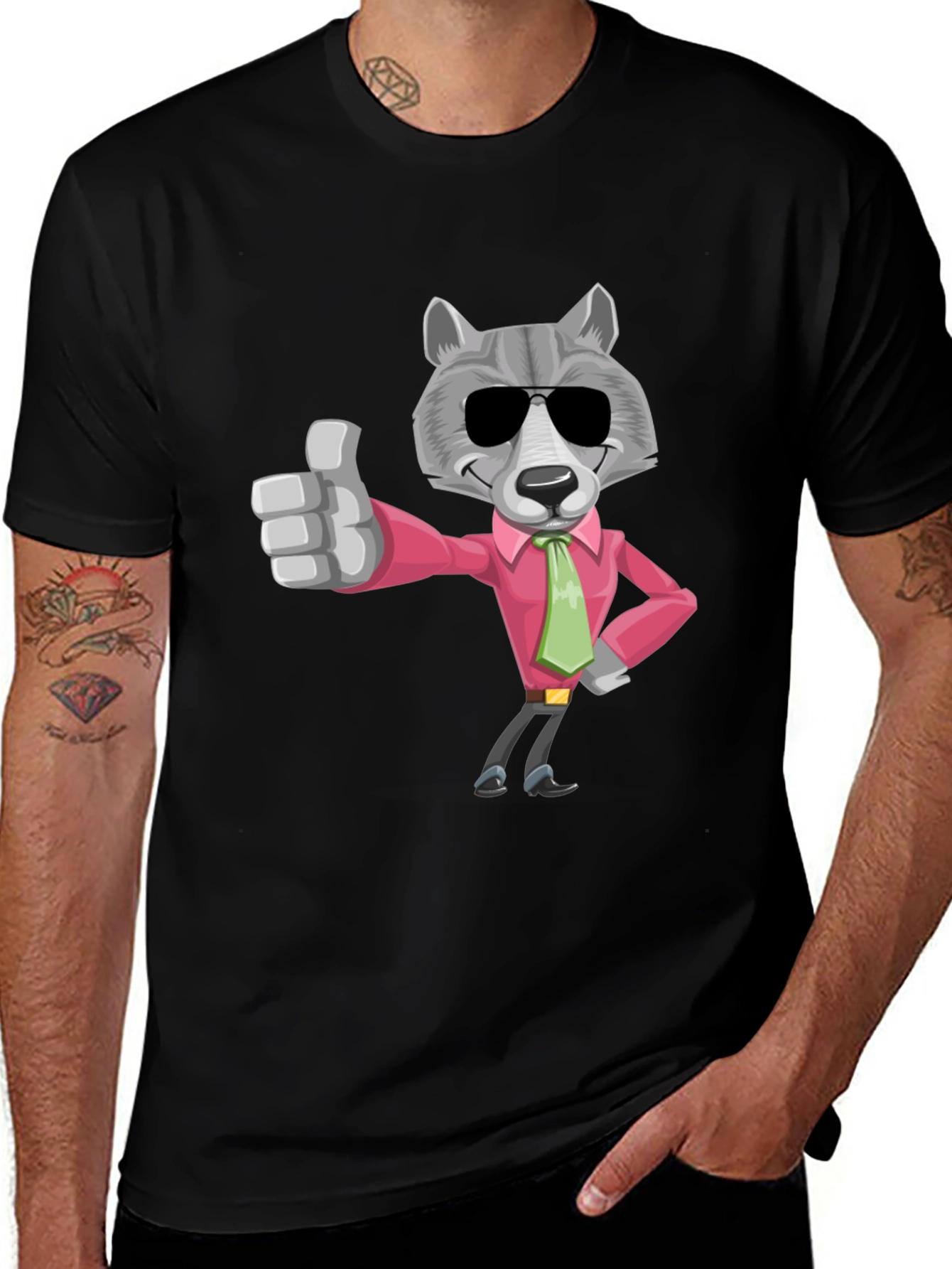Cool Wolf Graphic Tee - Black Cotton T-Shirt