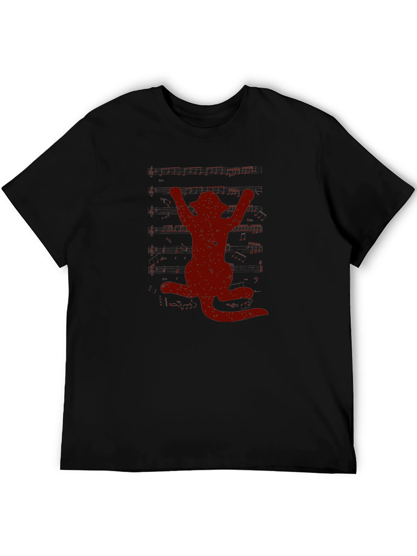Cat Silhouette Graphic Tee - Black Crew Neck