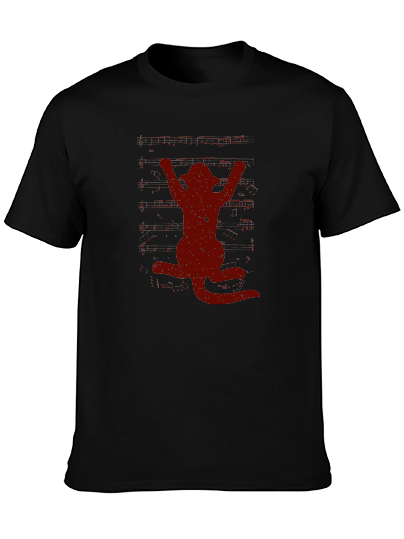 Cat Silhouette Graphic Tee - Black Crew Neck