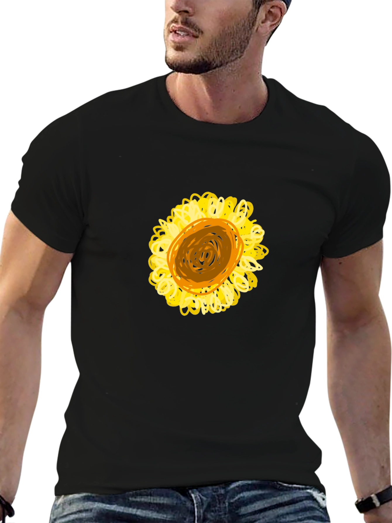 Black T-Shirt with Sunflower Graphic