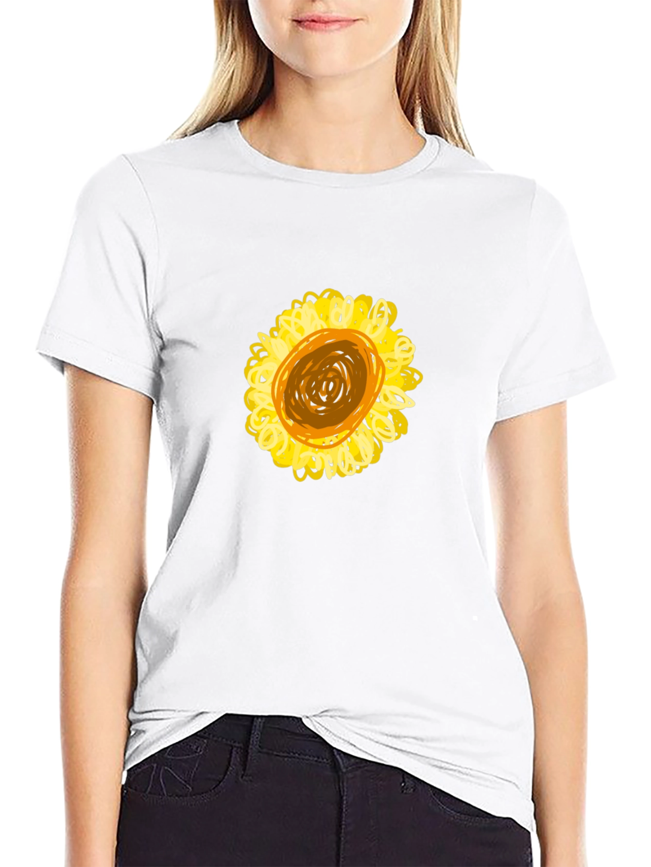 Black T-Shirt with Sunflower Graphic