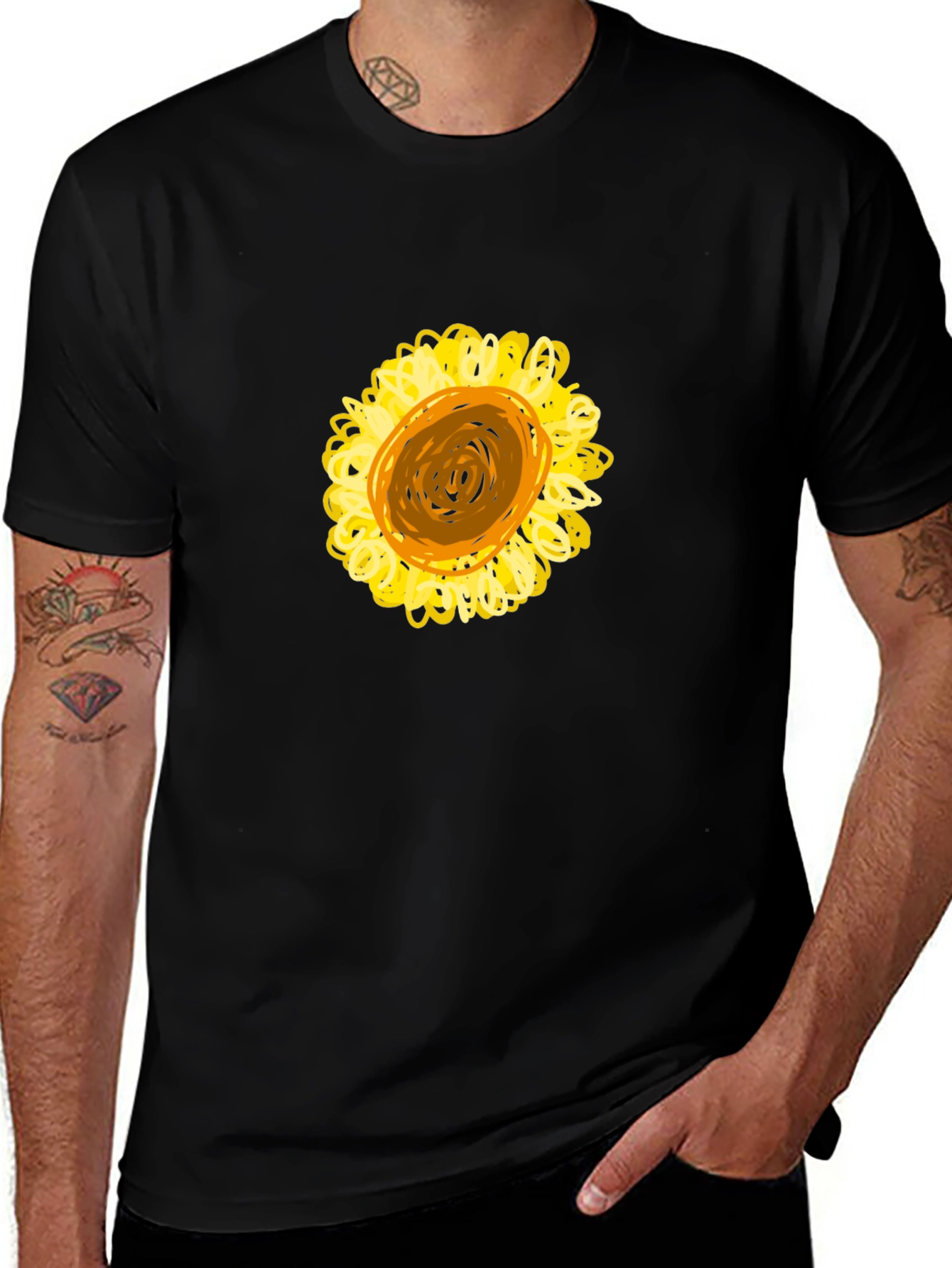 Black T-Shirt with Sunflower Graphic