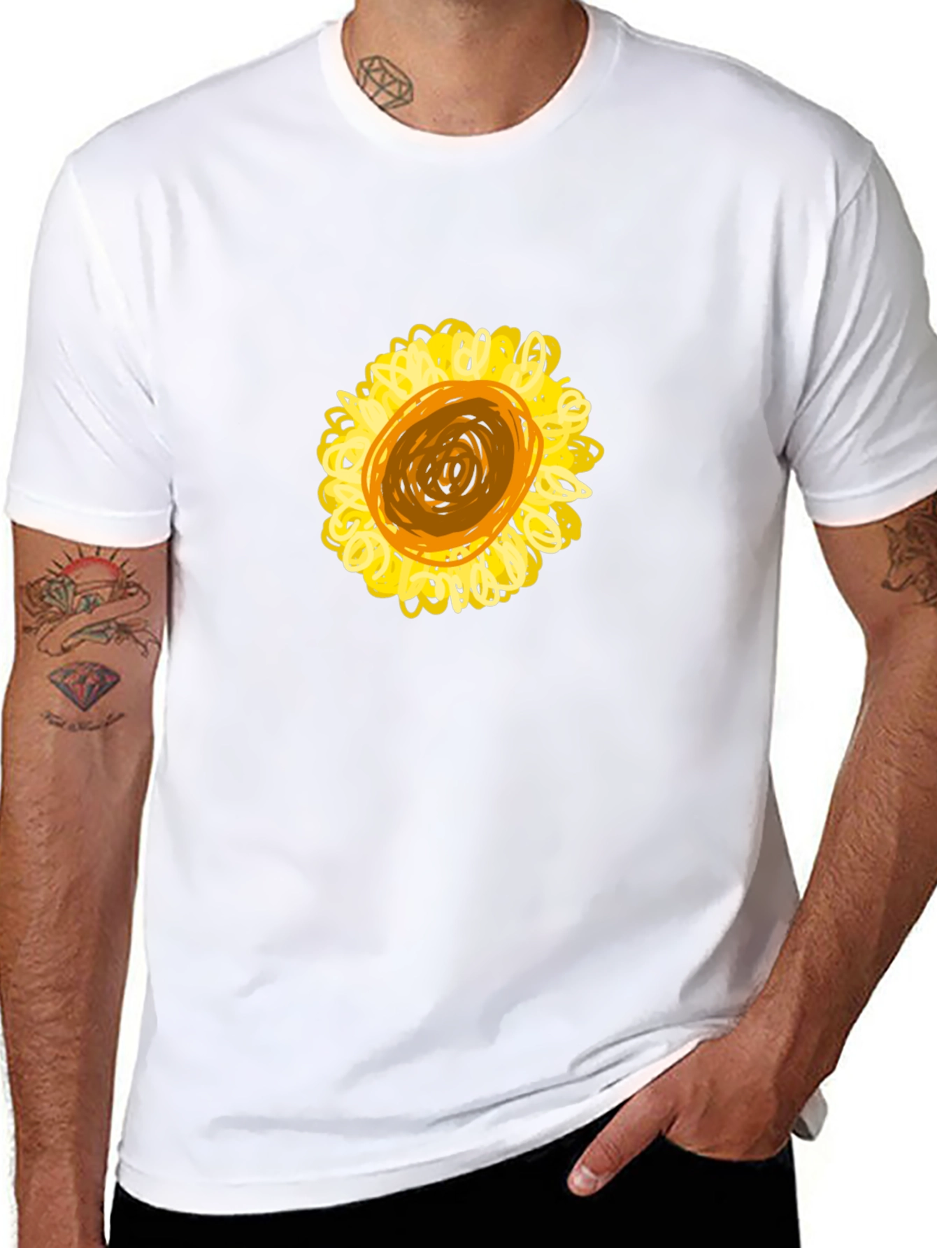 Black T-Shirt with Sunflower Graphic