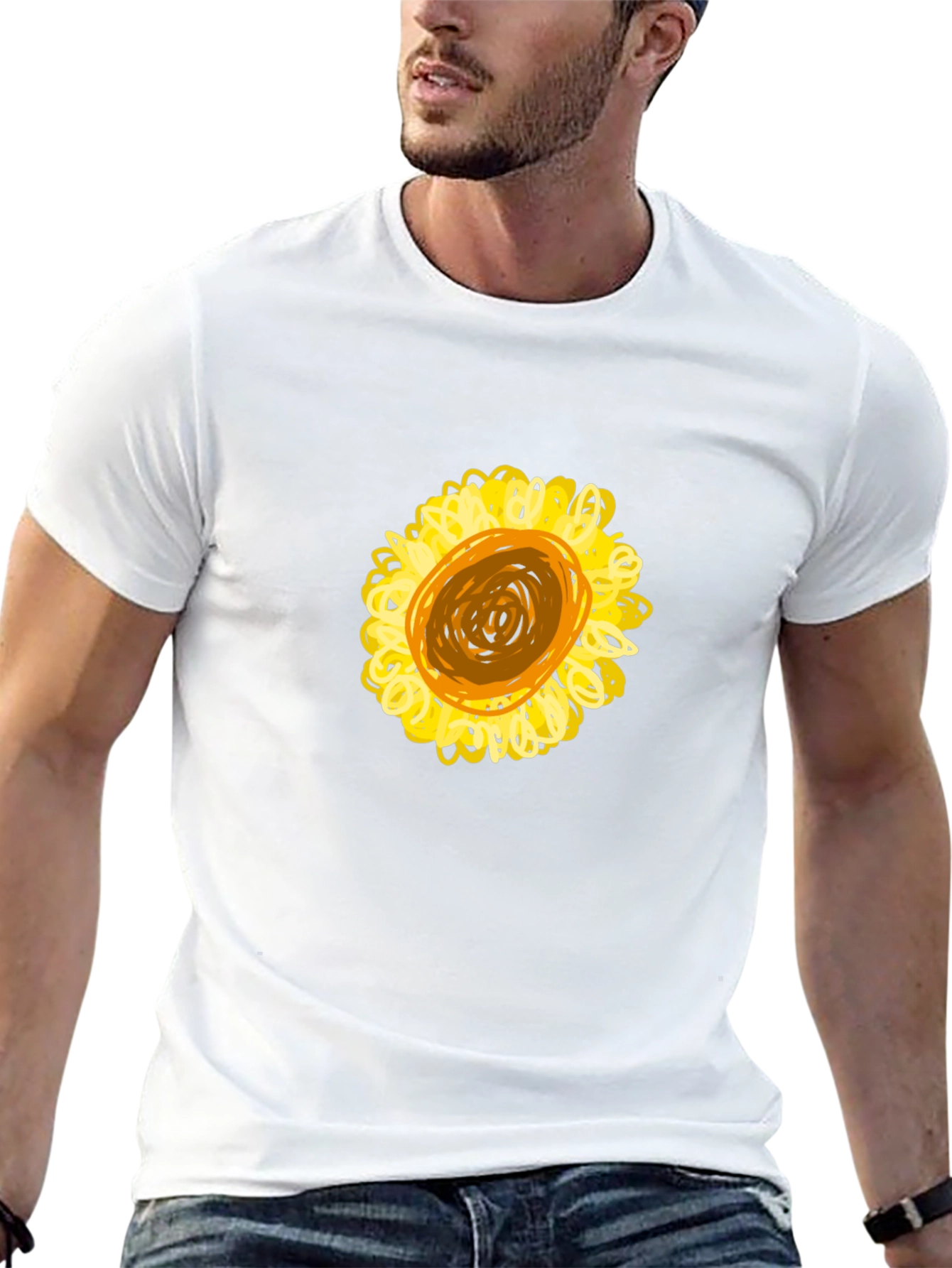 Black T-Shirt with Sunflower Graphic