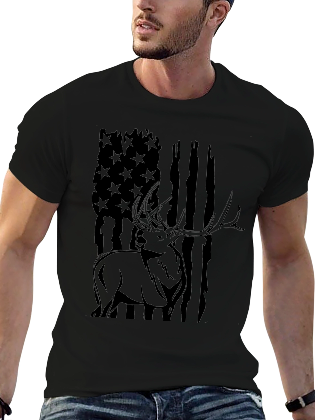 American Flag Elk Graphic T-Shirt